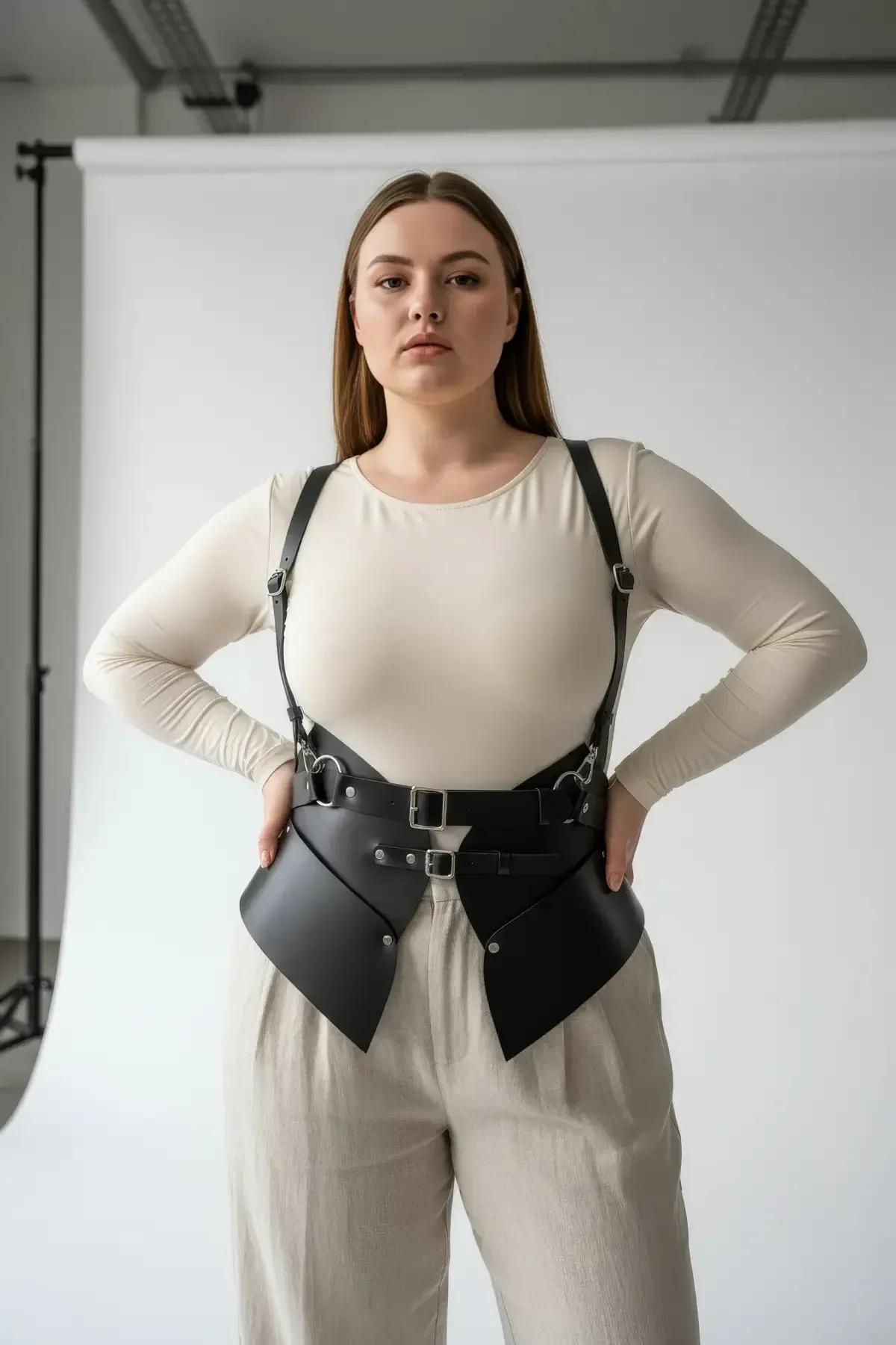 Faux Leather Corset Harness Belt with Sculpted Waist
