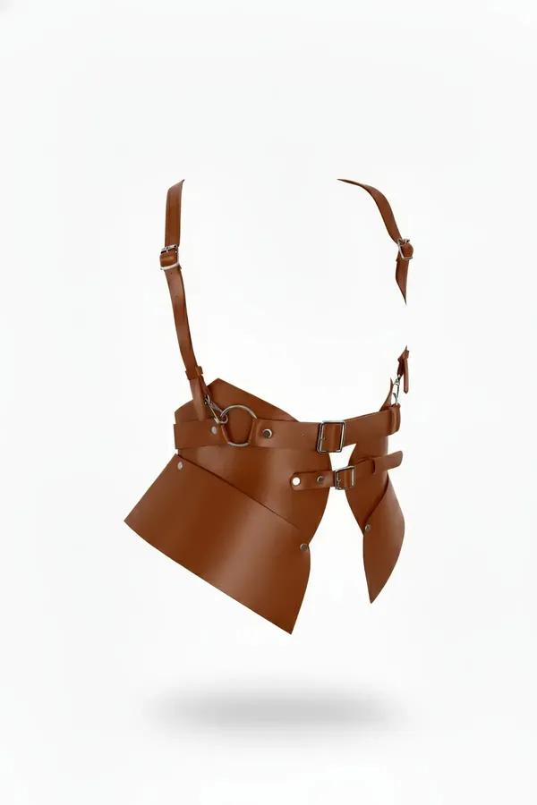 Tan Faux Leather Underbust Corset Harness with Wide Panels