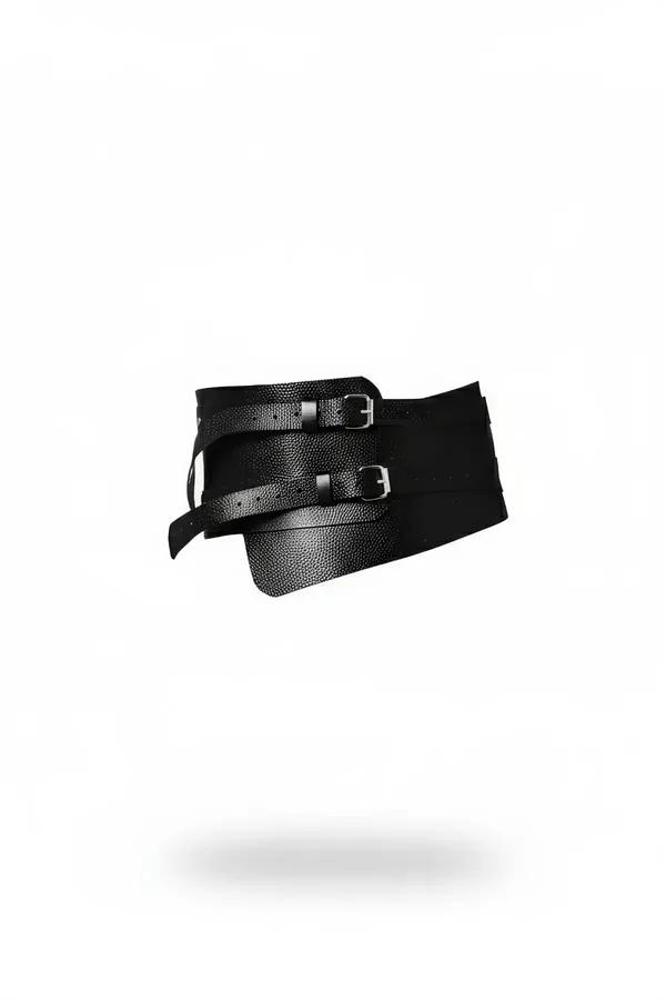 Wide Corset-Style Faux Leather Waist Belt with Buckles