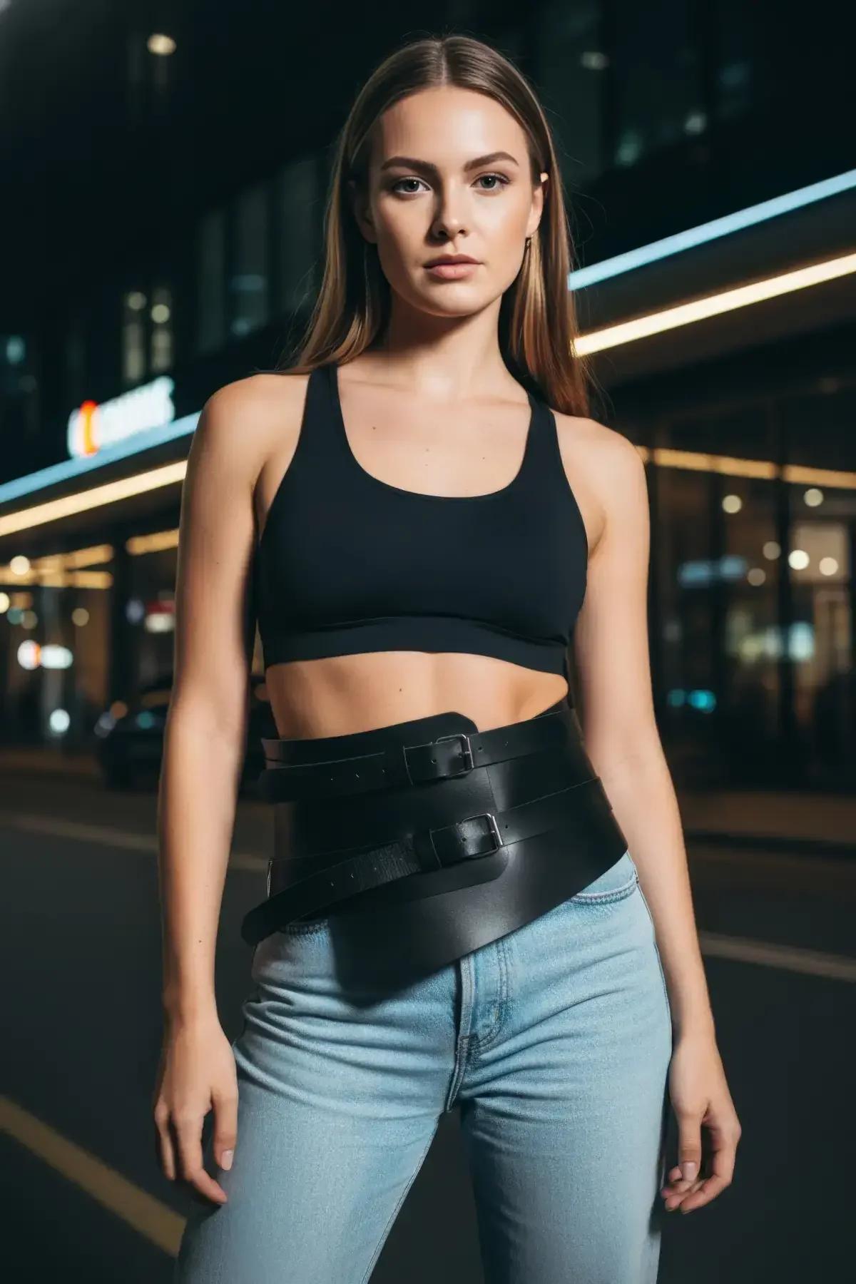 Asymmetric Faux Leather Waist Belt Harness with Double Buckles