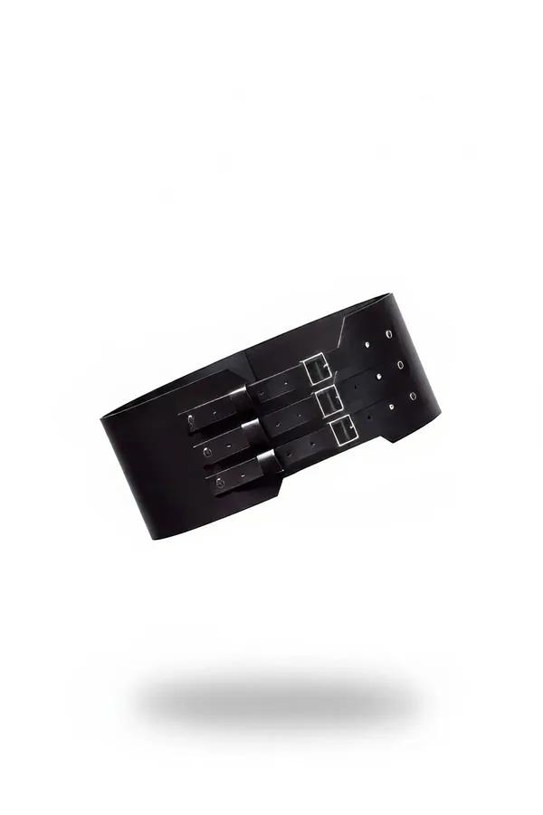 Wide Faux Leather Underbust Belt with Triple Buckles