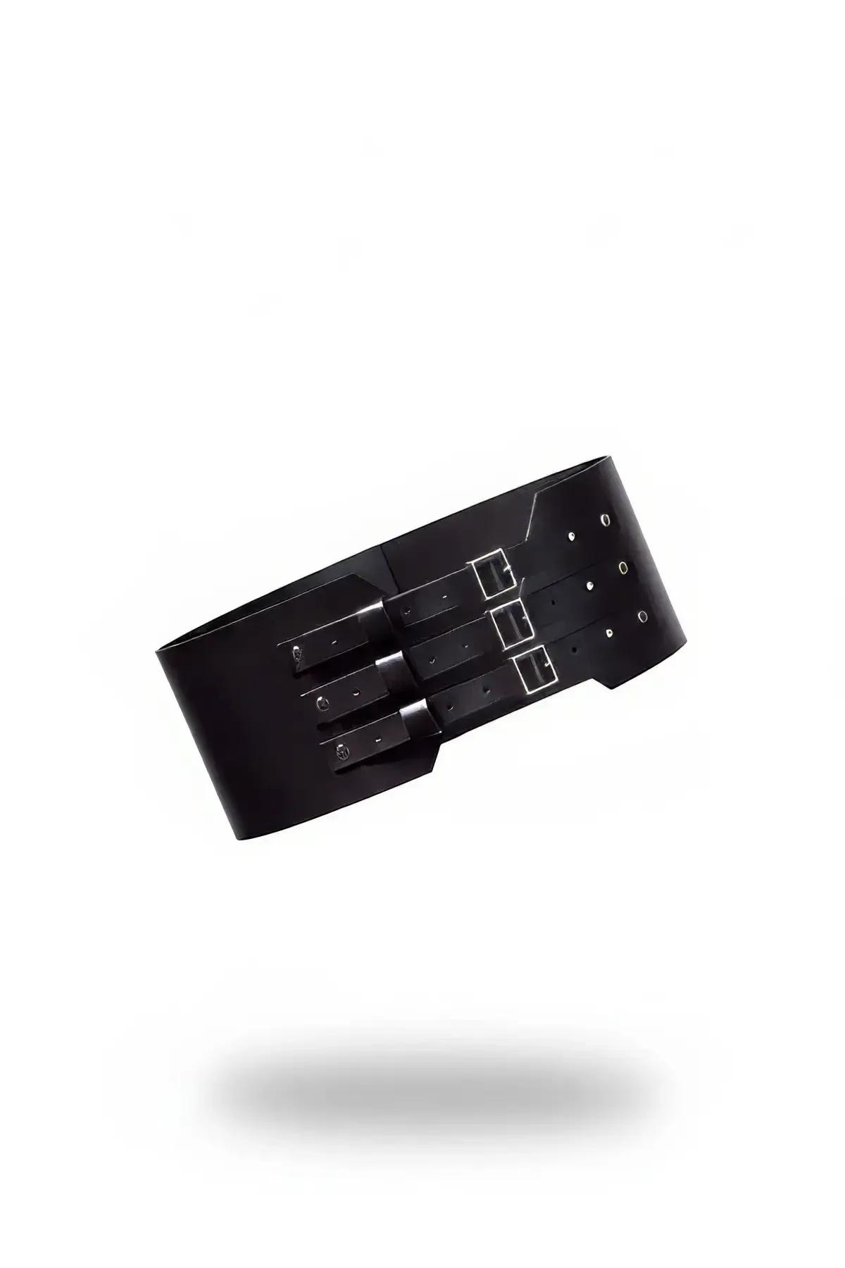 Wide Faux Leather Underbust Belt with Triple Buckles