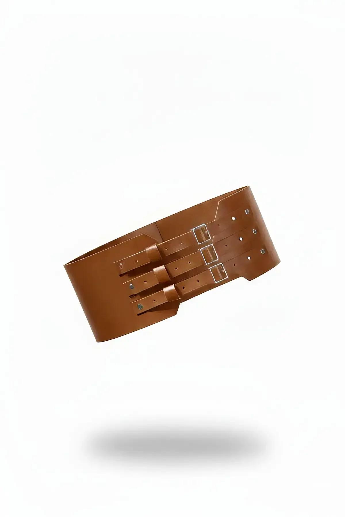 Wide Tan Faux Leather Underbust Waspie Corset