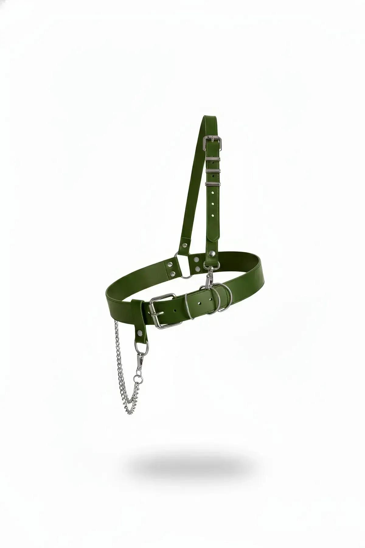 Olive Green Single Shoulder Harness with Chain Detail