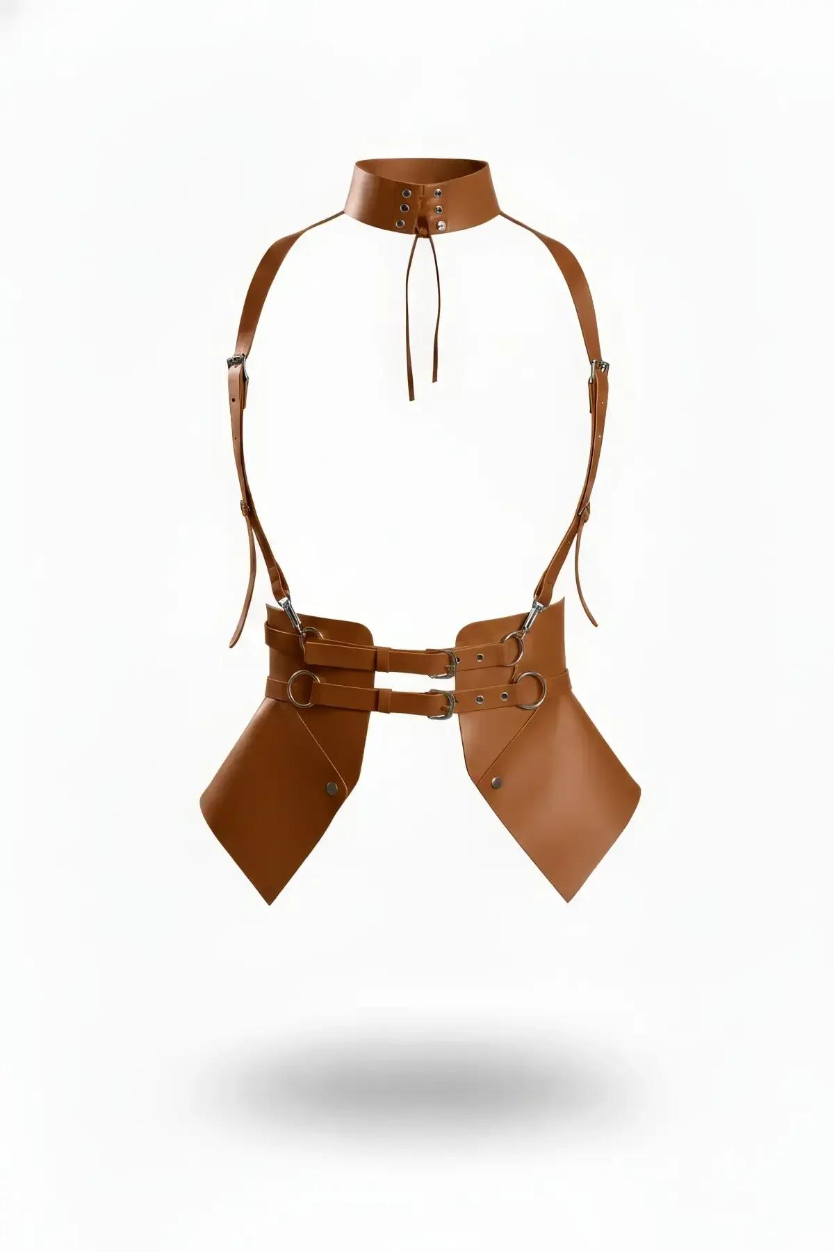 Underbust Harness Corset with High Neck Choker & Hip Panels