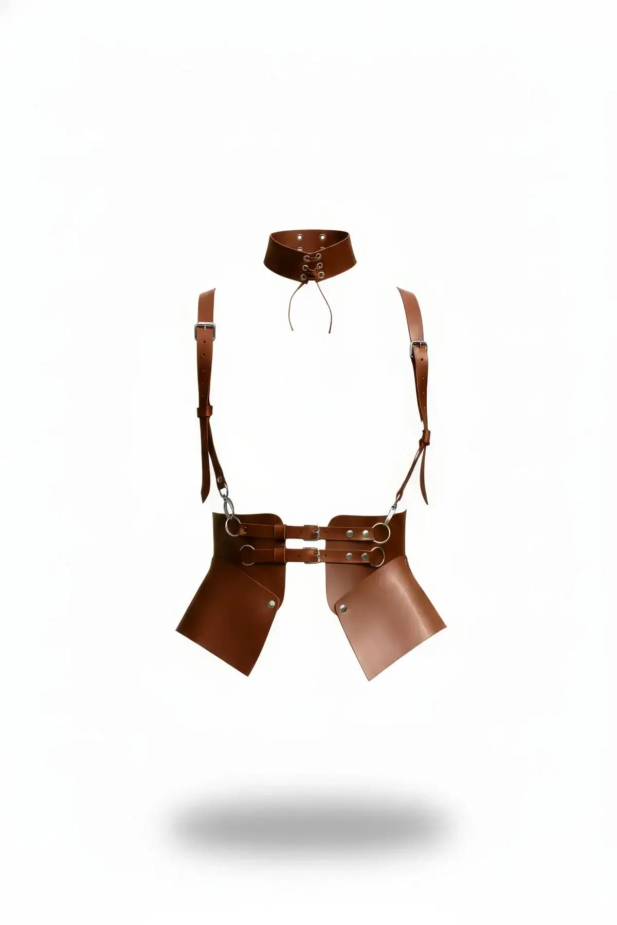 Faux Leather Harness Set with Choker & Hip Drapes
