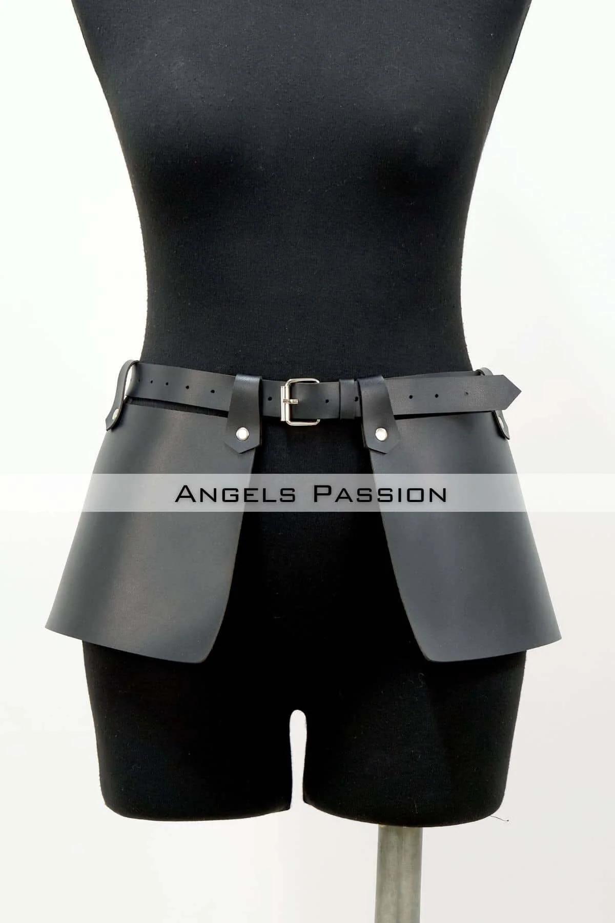 Leather Waist Belt Skirt with Modern Panels - Adjustable Fit