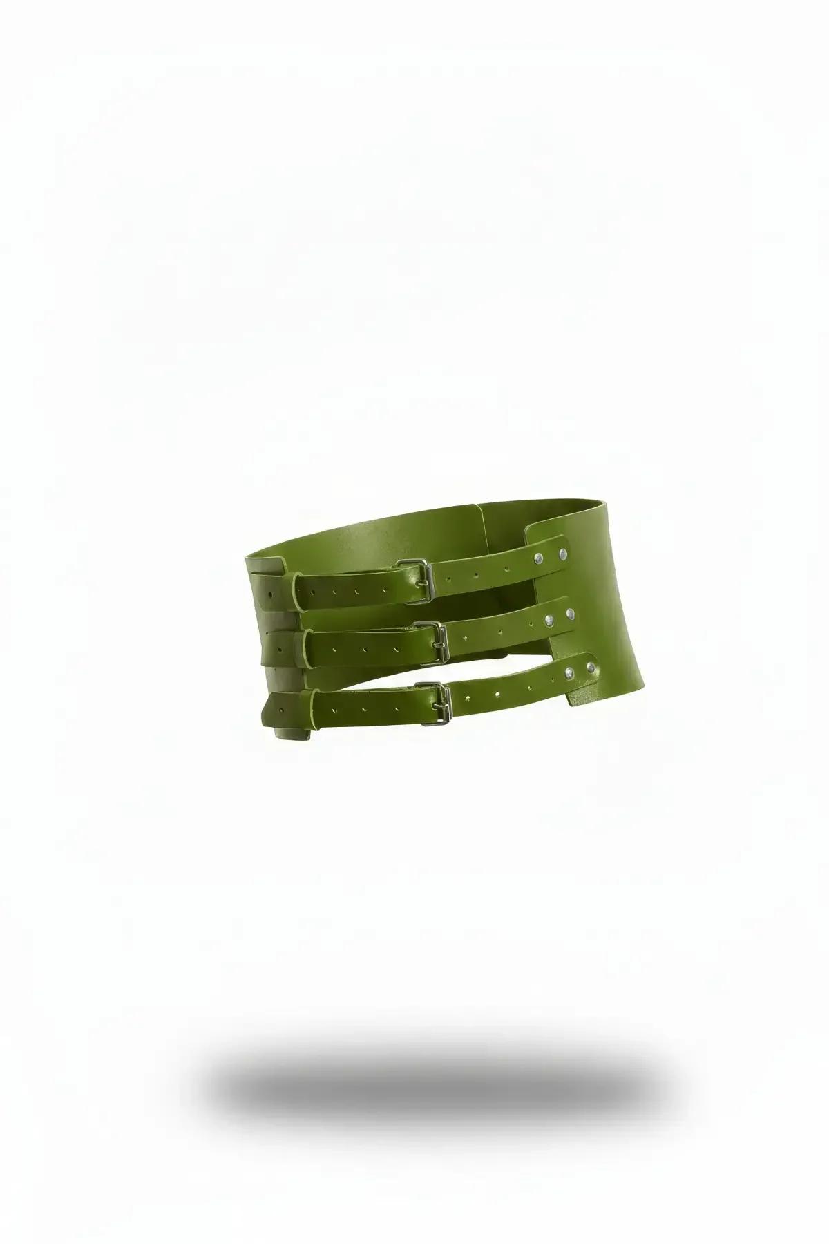 Wide Faux Leather Waspie Corset Belt with Three Buckles