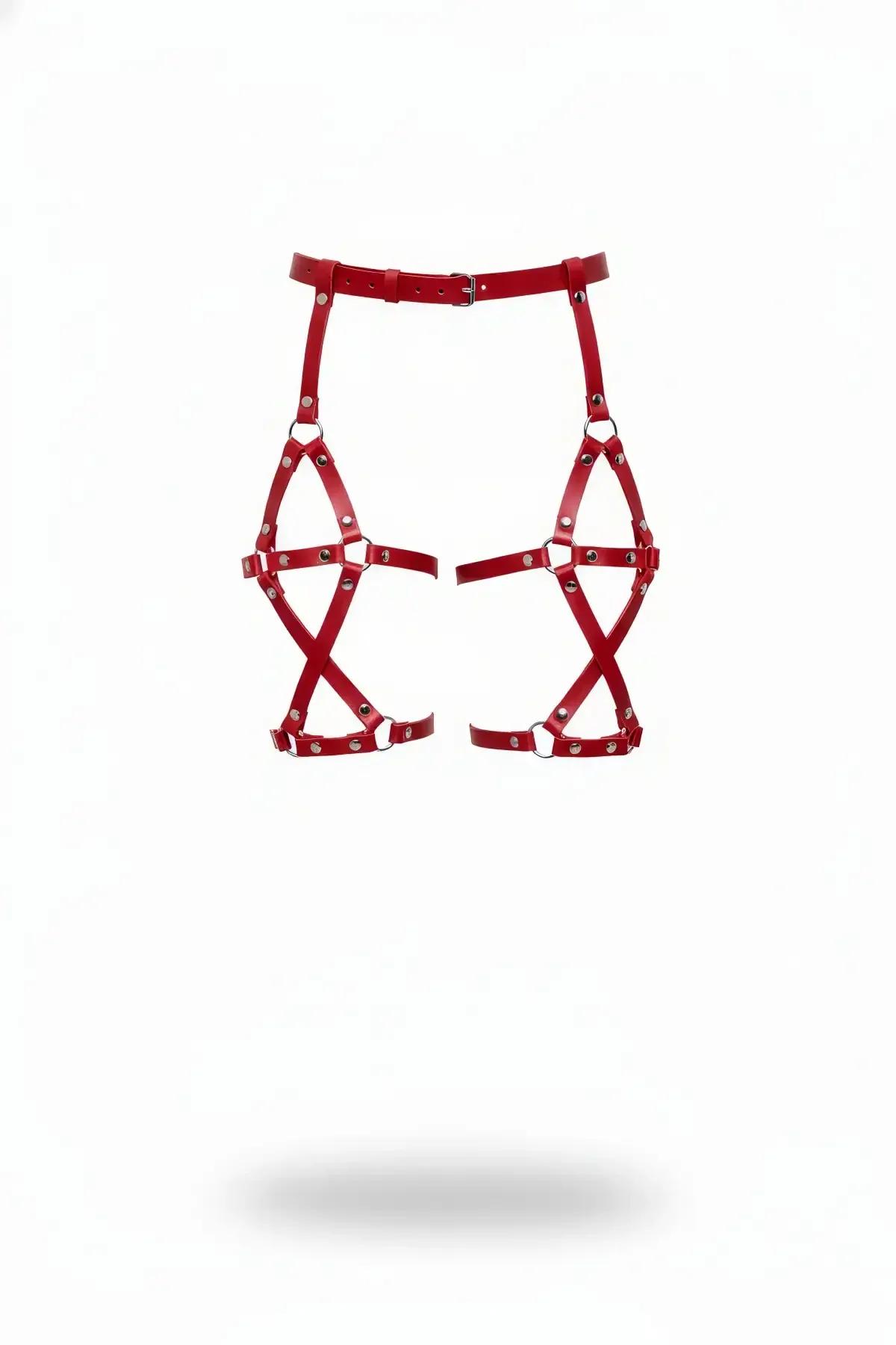 Red Faux Leather Thigh Harness with Adjustable Waist Belt