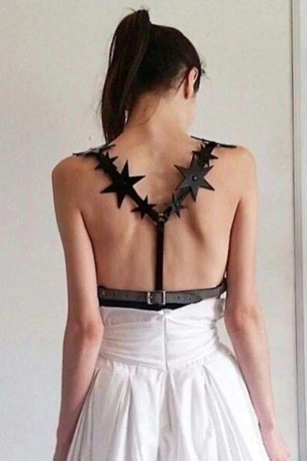Womens Leather Harness Belt with Star Back Detail