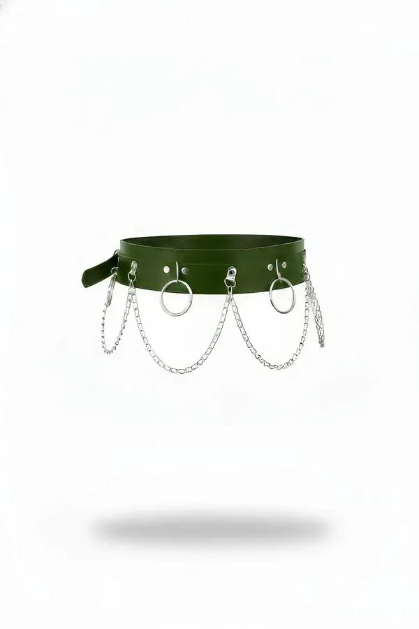 Forest Green Faux Leather Waist Harness with Draped Chains