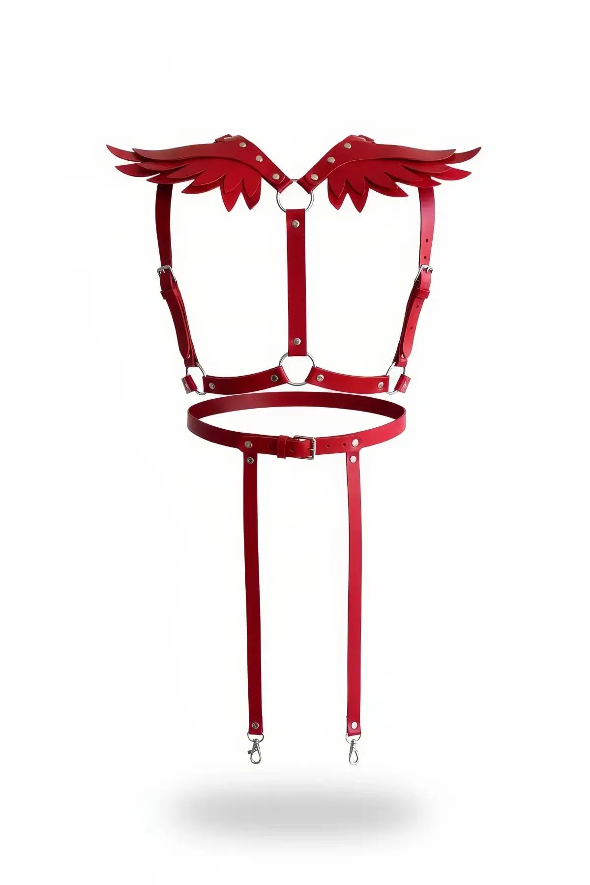 Winged Faux Leather Body Harness with Detachable Thigh Straps