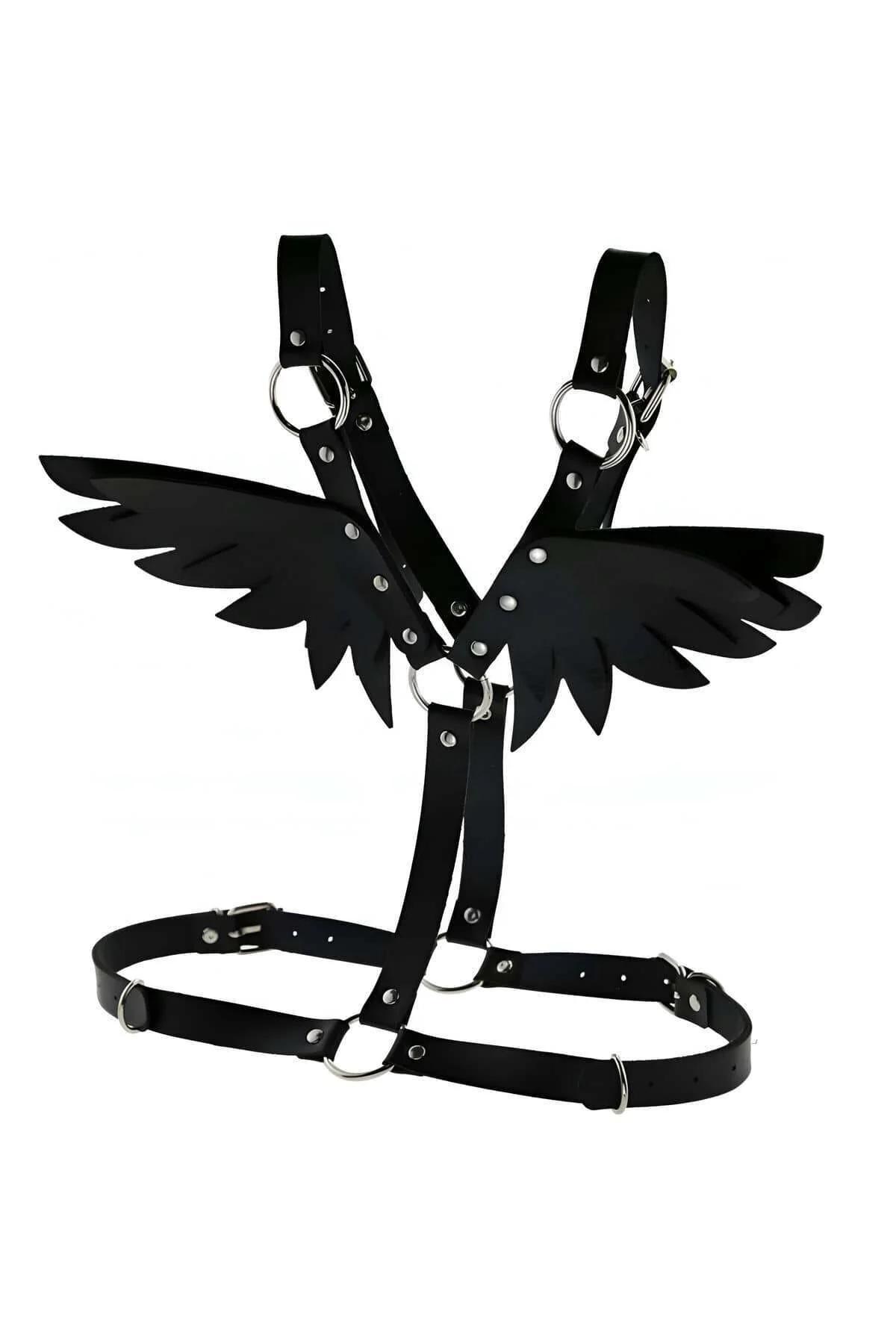 Black Leather Body Harness | Angel Wings Fashion Accessory
