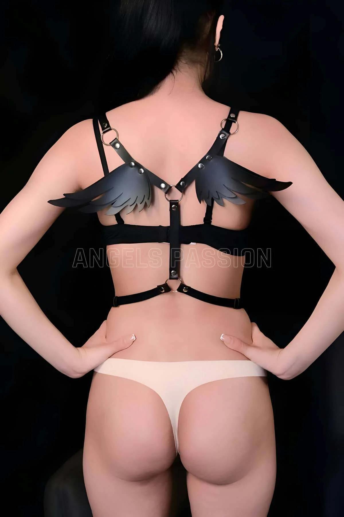 Leather Harness with Wings – Adjustable Black Chest Straps