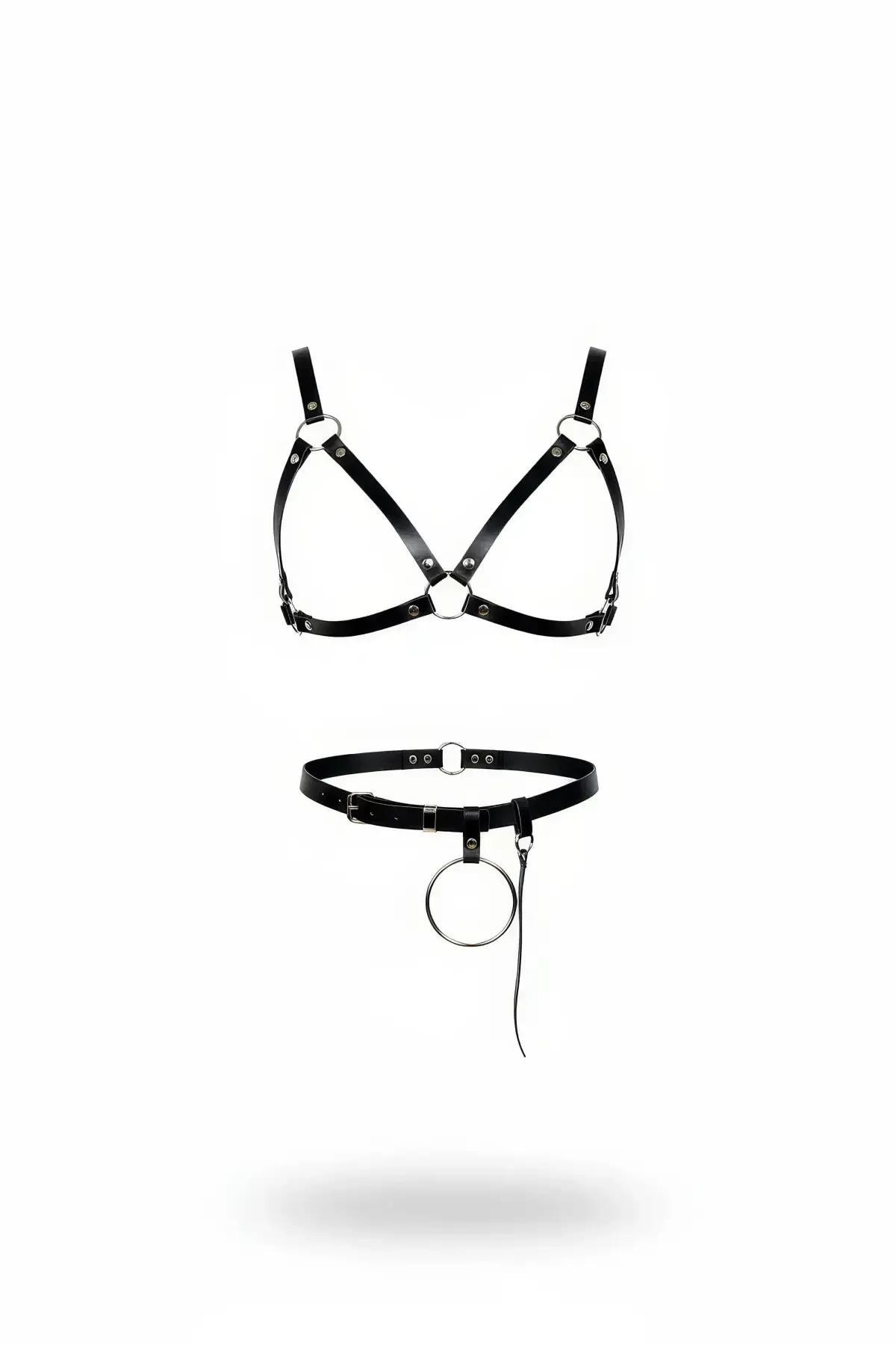 Faux Leather Harness Bra & Detachable Waist Belt Set