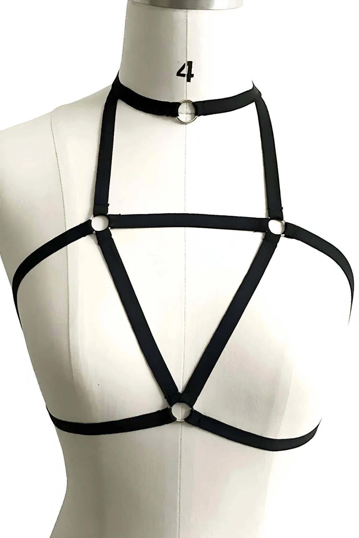 Black Fashion Chest Harness and Choker Adjustable Straps
