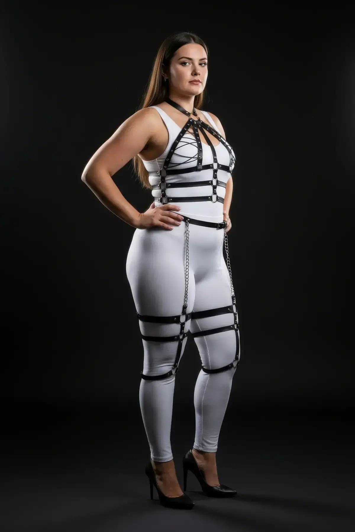 Plus Size Faux Leather Full Body Harness with Thigh Chains