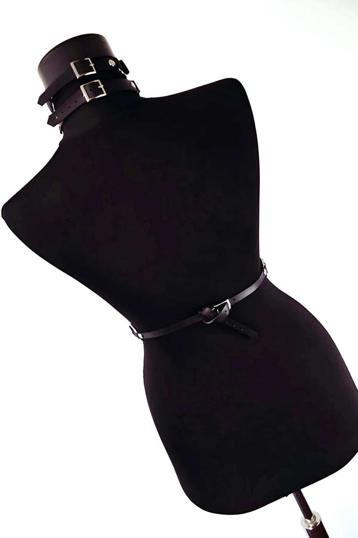Faux Leather Chest Harness with Adjustable Chains & Choker
