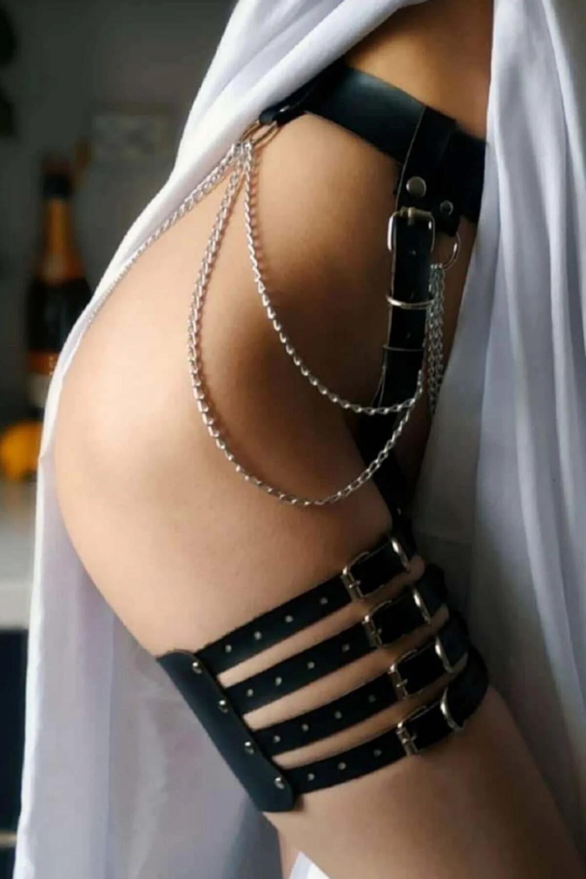 Adjustable Garter Harness | Chained Faux Leather Leg Strap