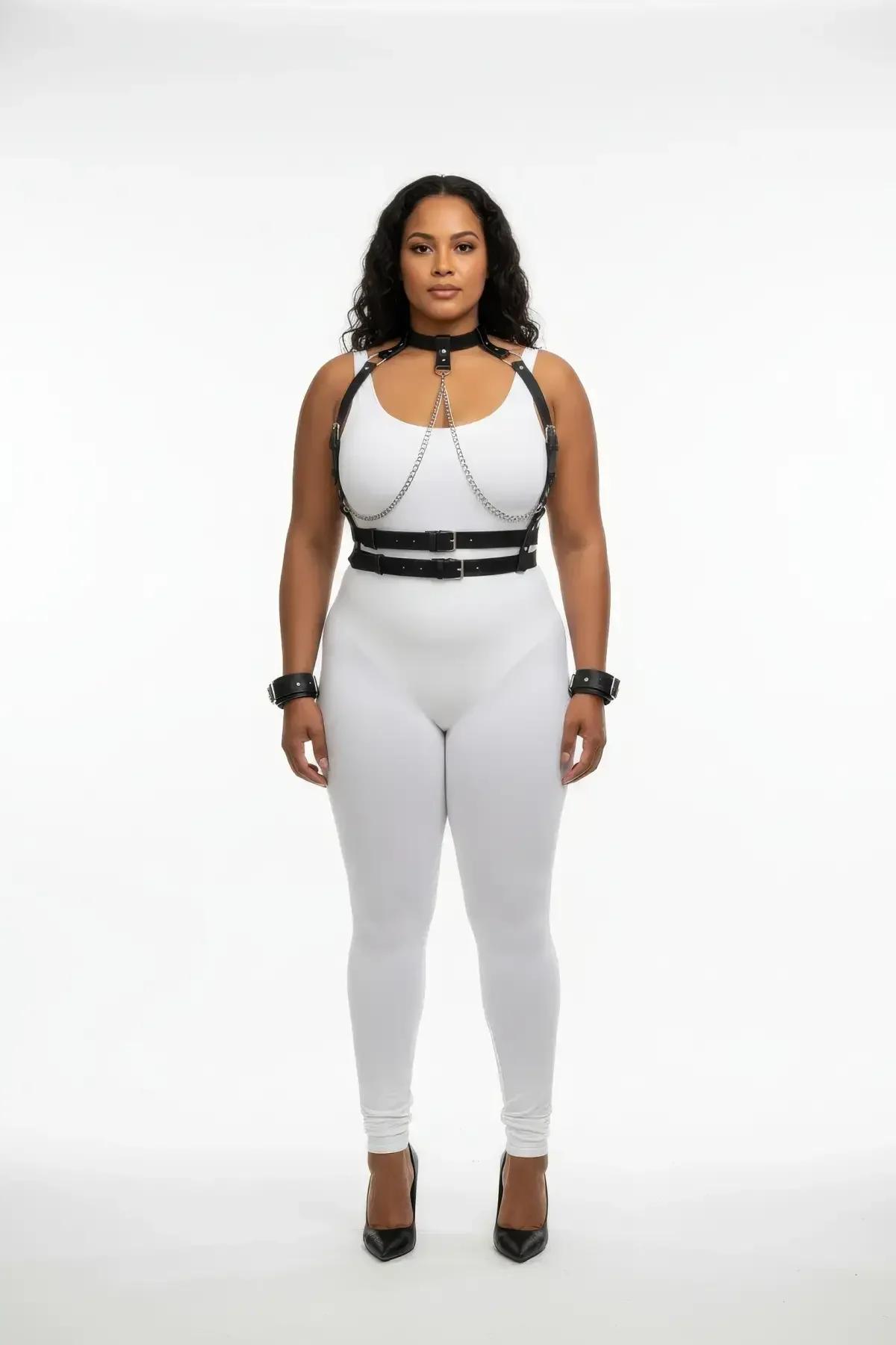 Choker Body Harness with Chain Accents & Wrist Cuffs