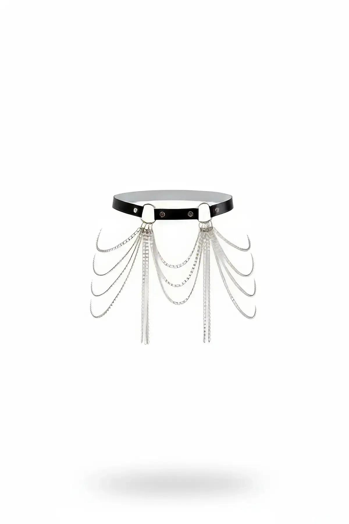 Faux Leather Waist Harness with Cascading Silver Chain Fringe