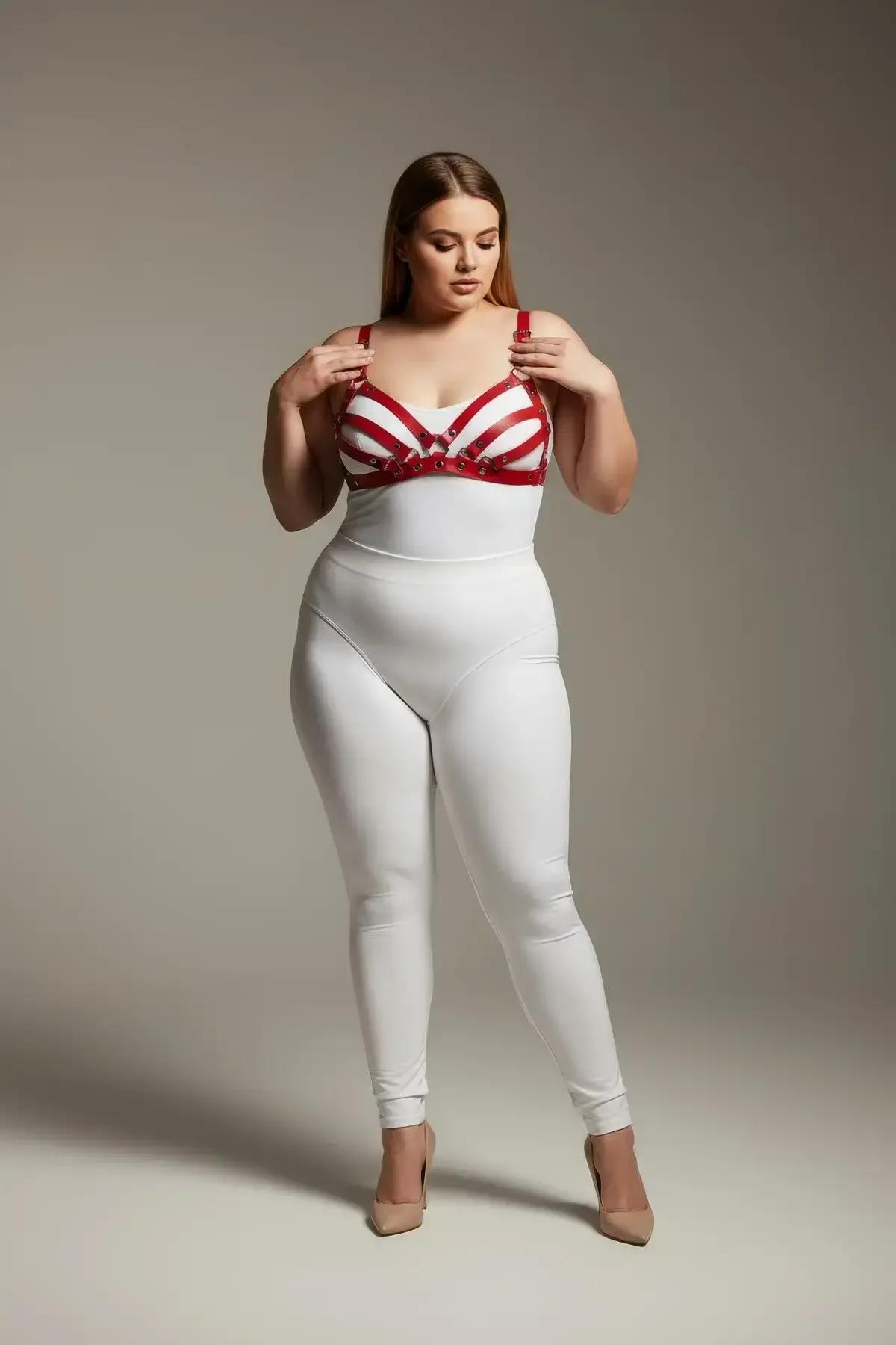 Strappy Red Faux Leather Harness Bra