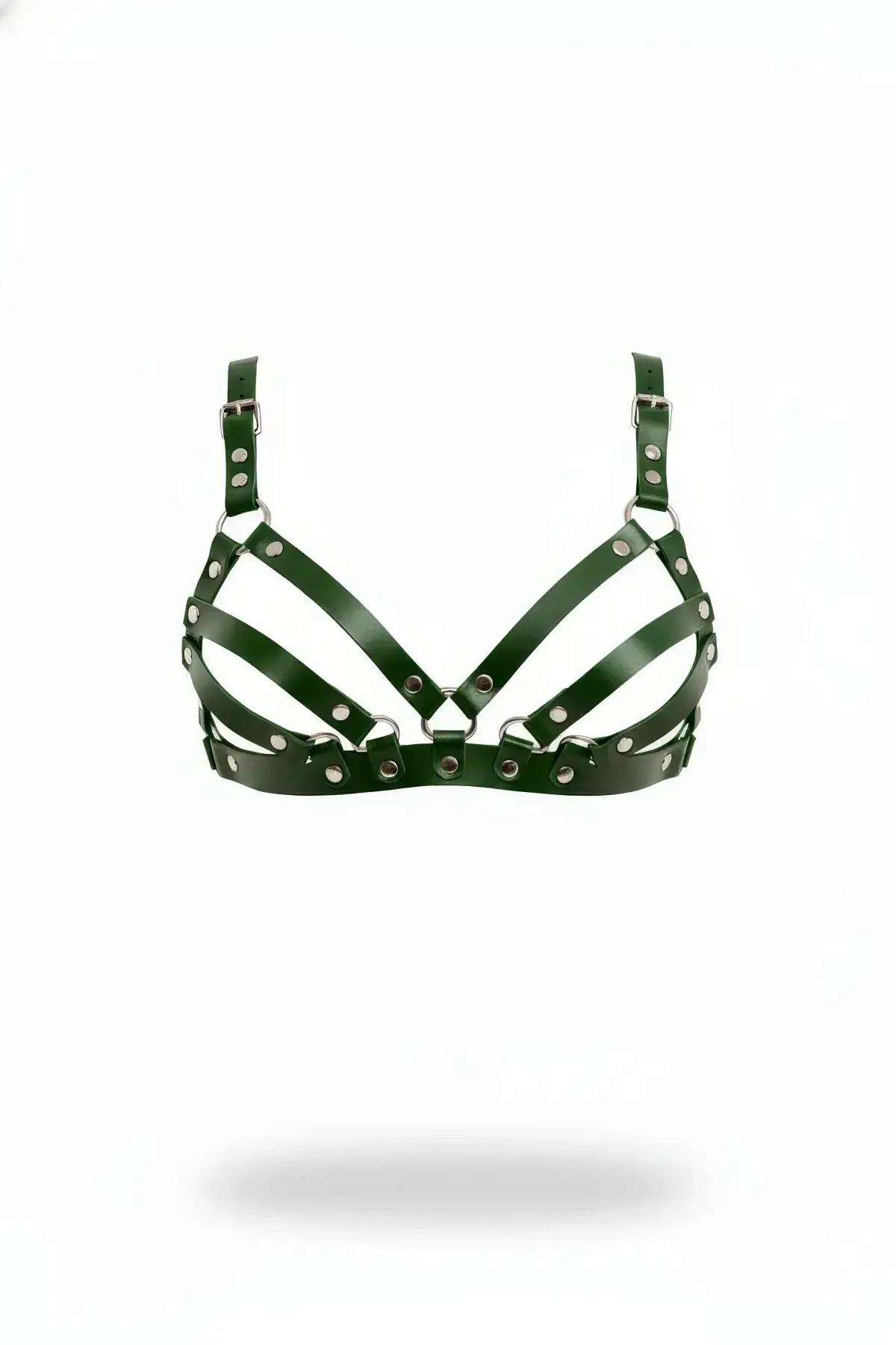 Dark Green Caged Chest Harness Bra