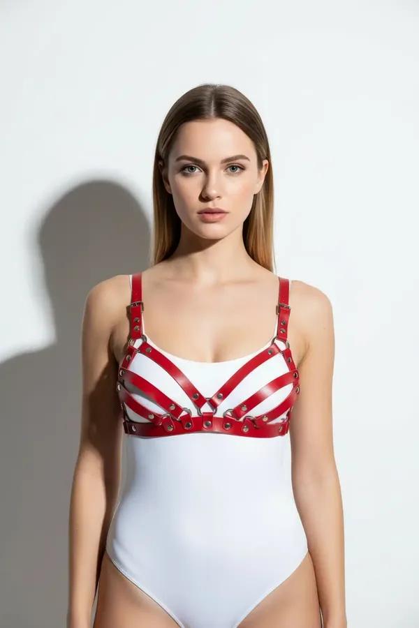 Strappy Red Faux Leather Chest Harness