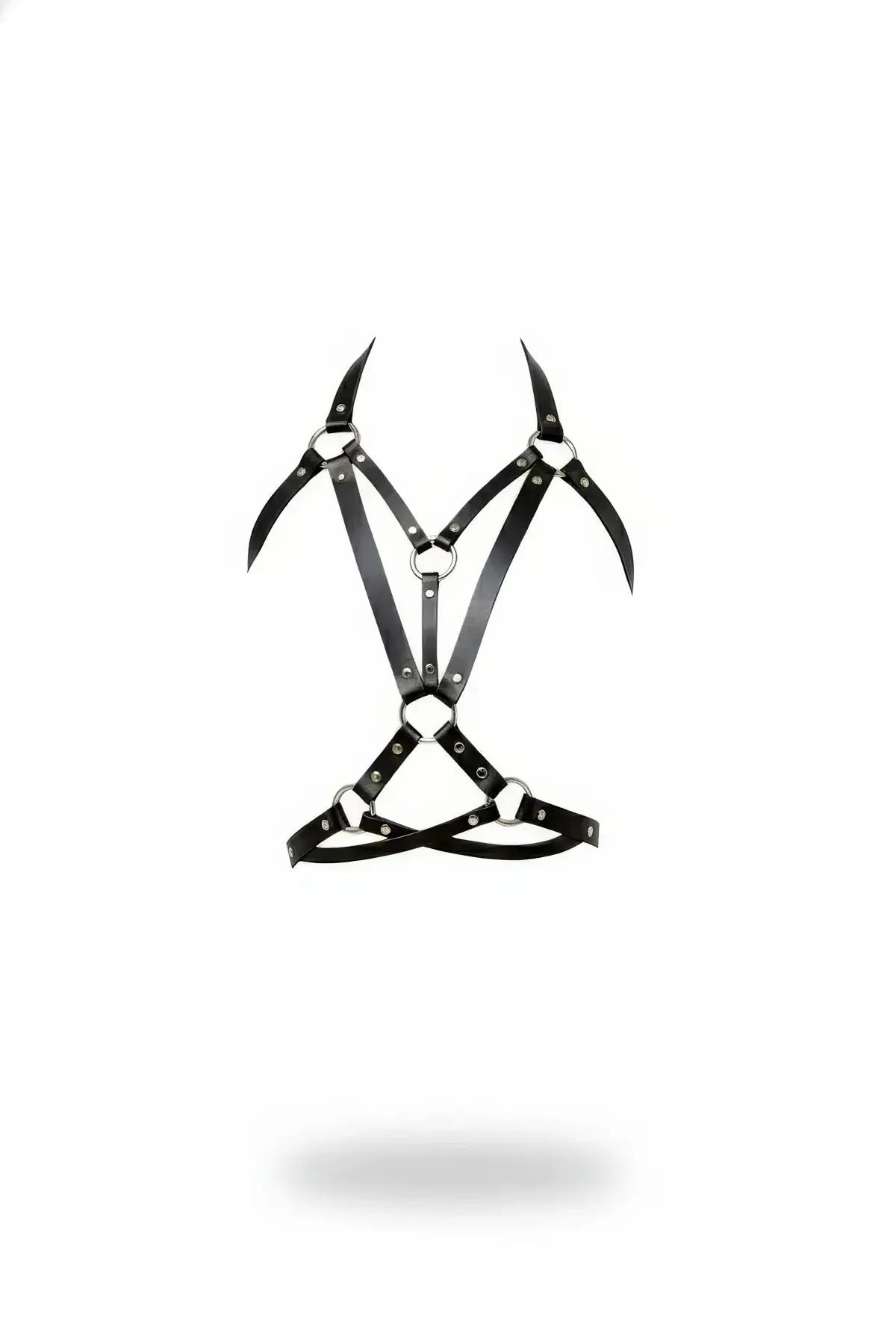 Strappy Faux Leather Body Harness with O-Rings & Studs