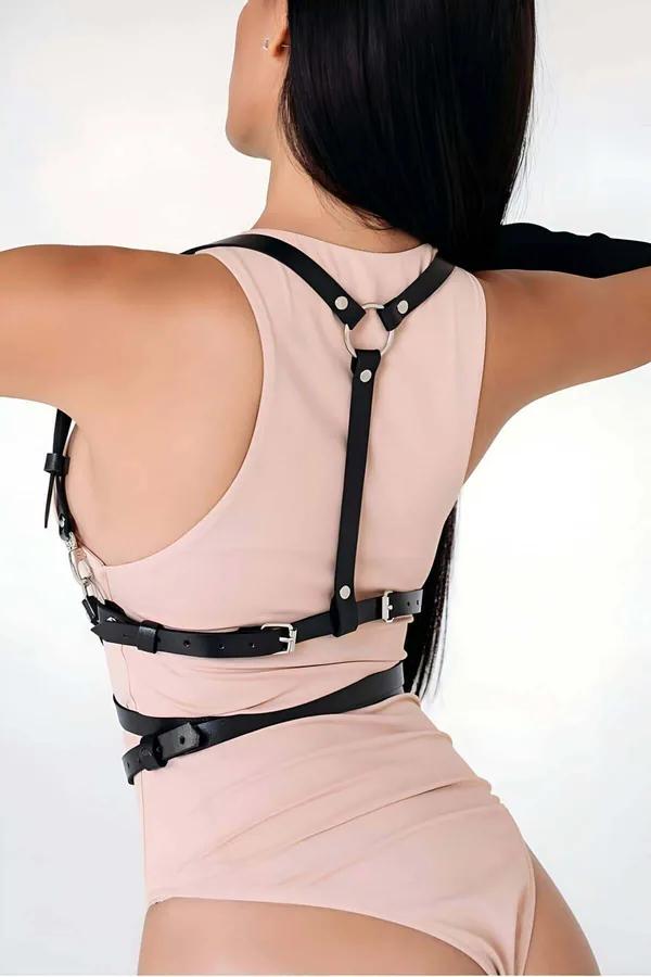 Womens Adjustable Leather Body Harness Waist Belt Accessory