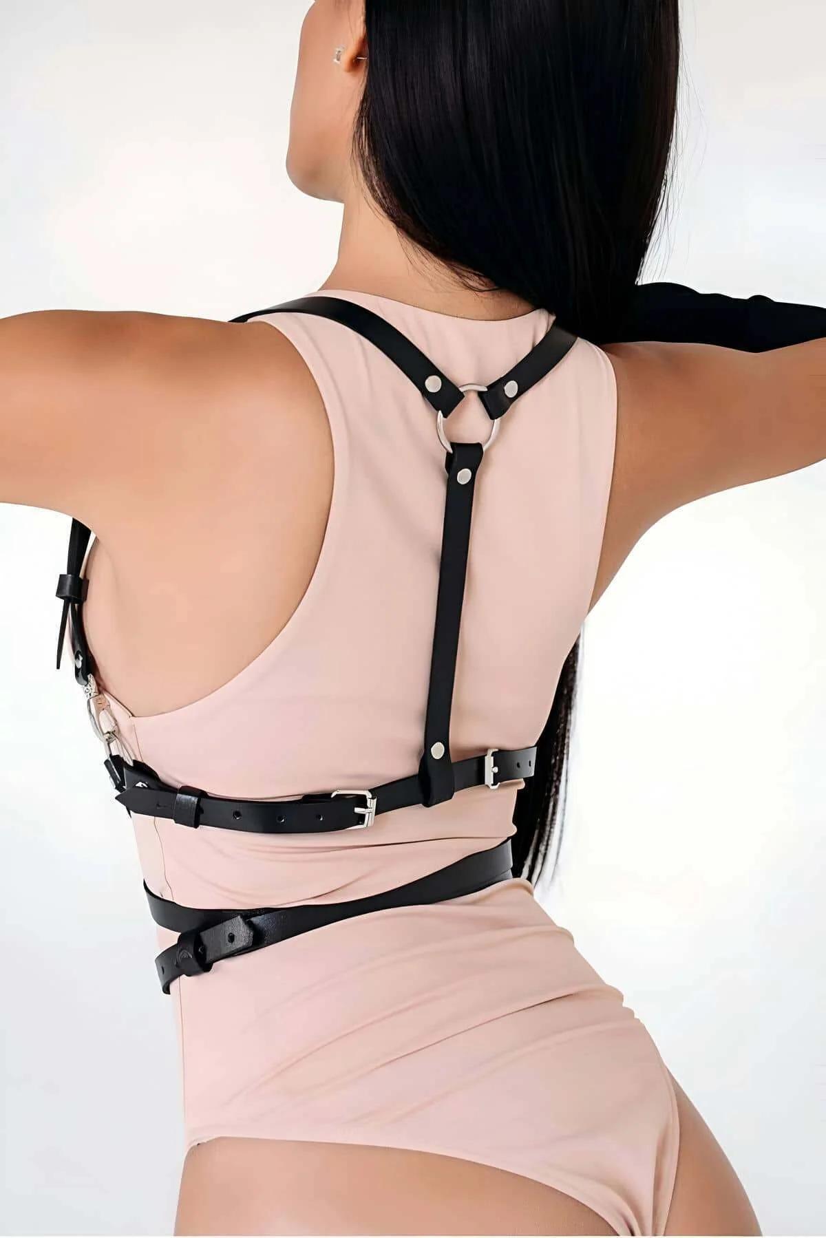 Womens Adjustable Leather Body Harness Waist Belt Accessory