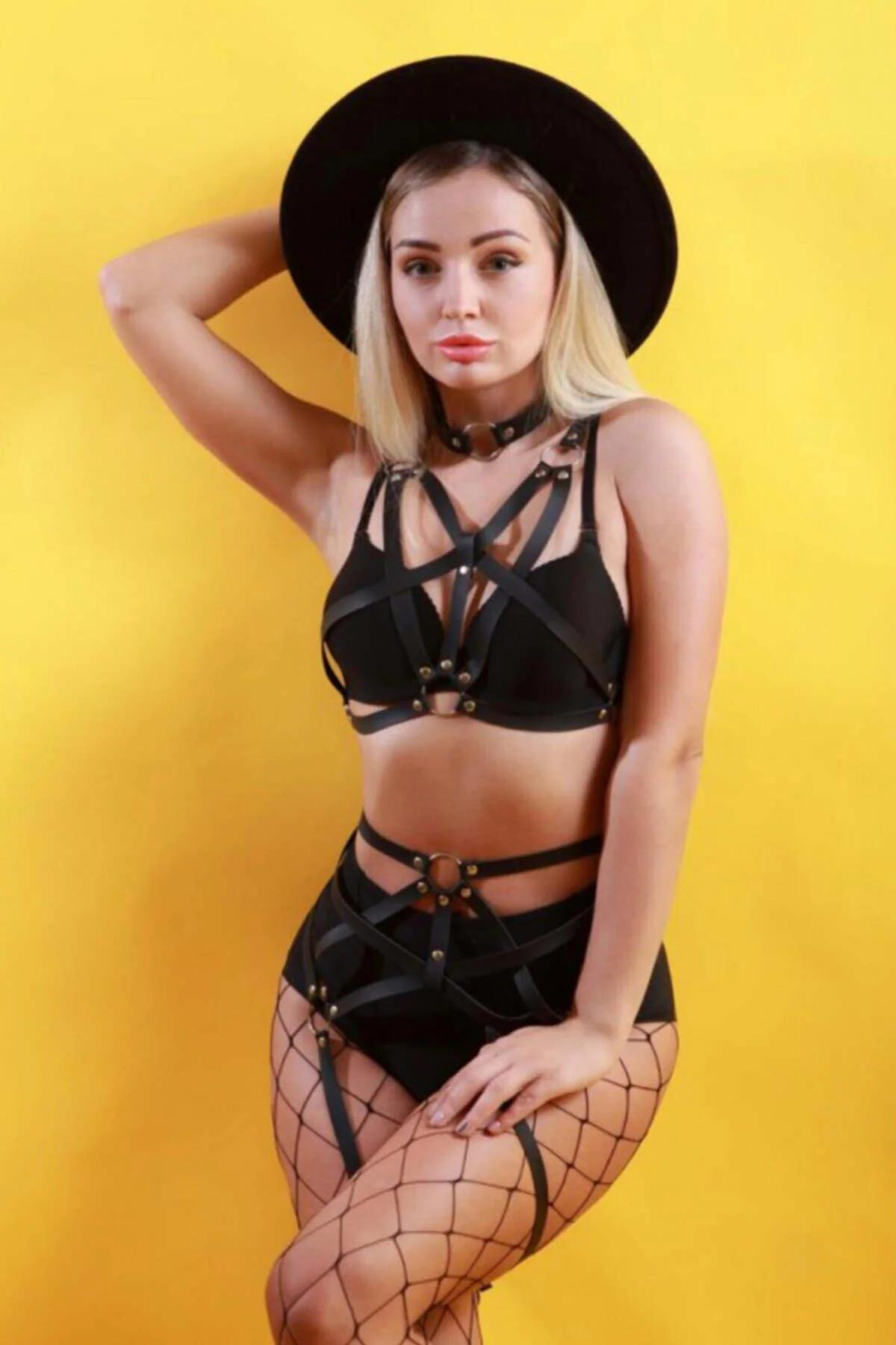 Leather Harness Set for Women - Adjustable Body & Garter Straps