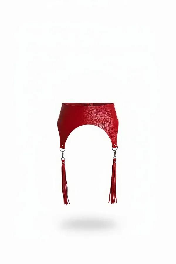 Red Waist Cincher with Detachable Faux Leather Tassels