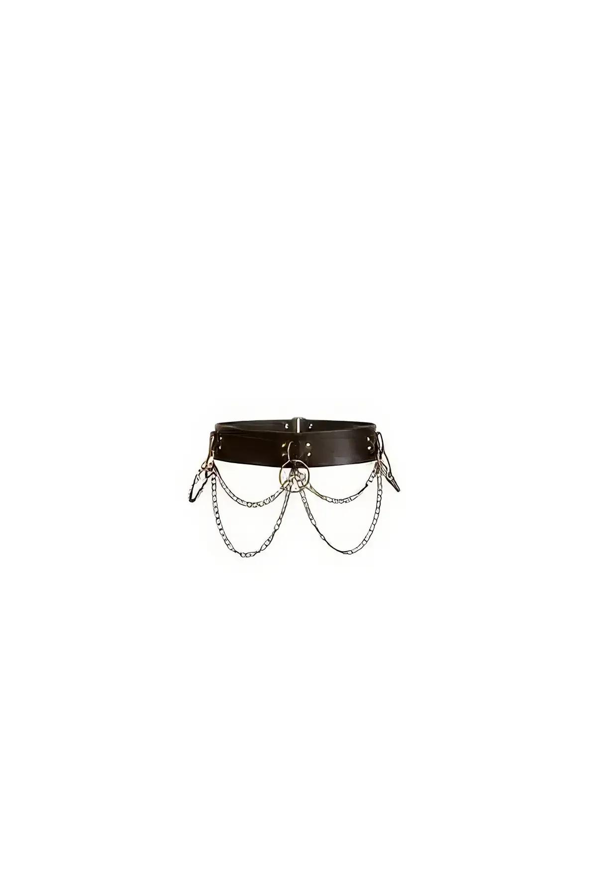 Faux Leather Waist Harness with Cascading Chains