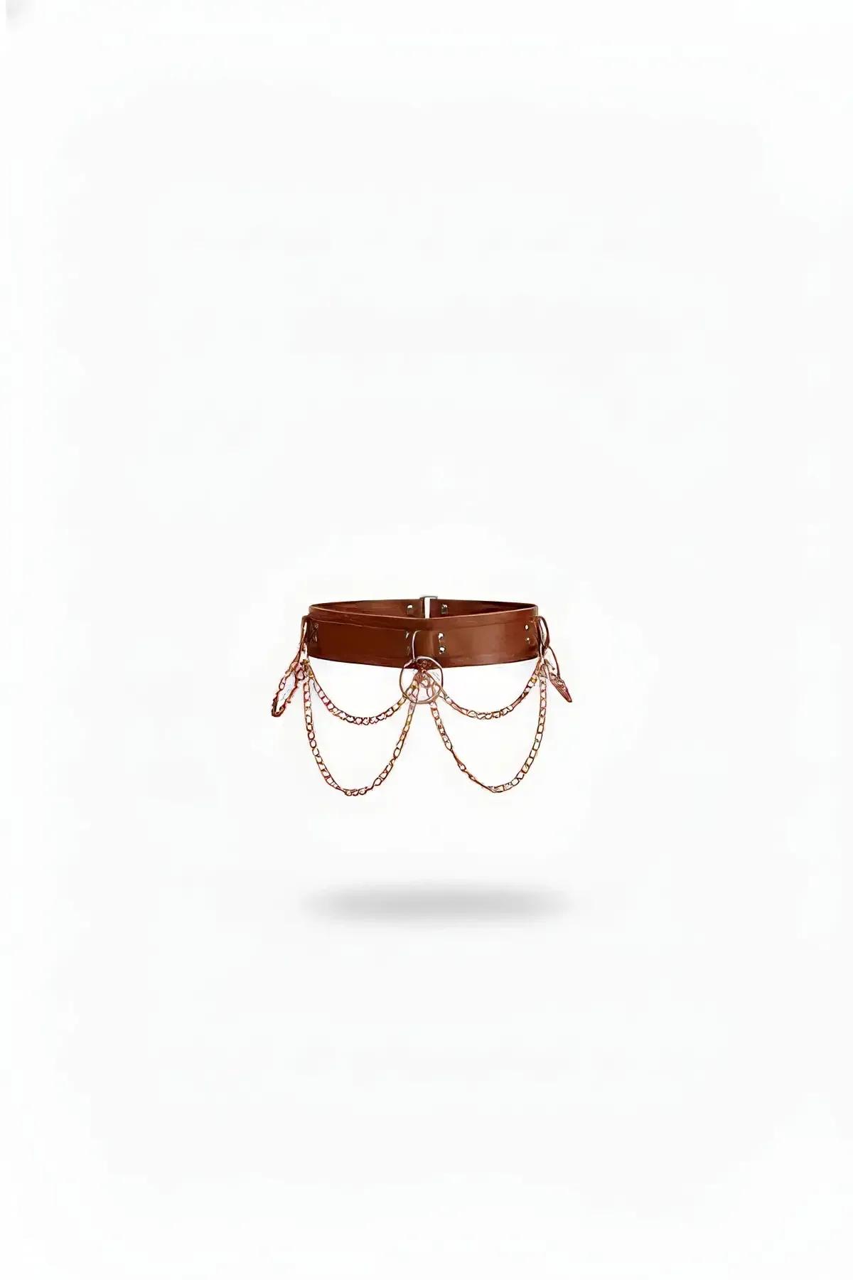 Wide Vegan Leather Waist Harness with Cascading Chains
