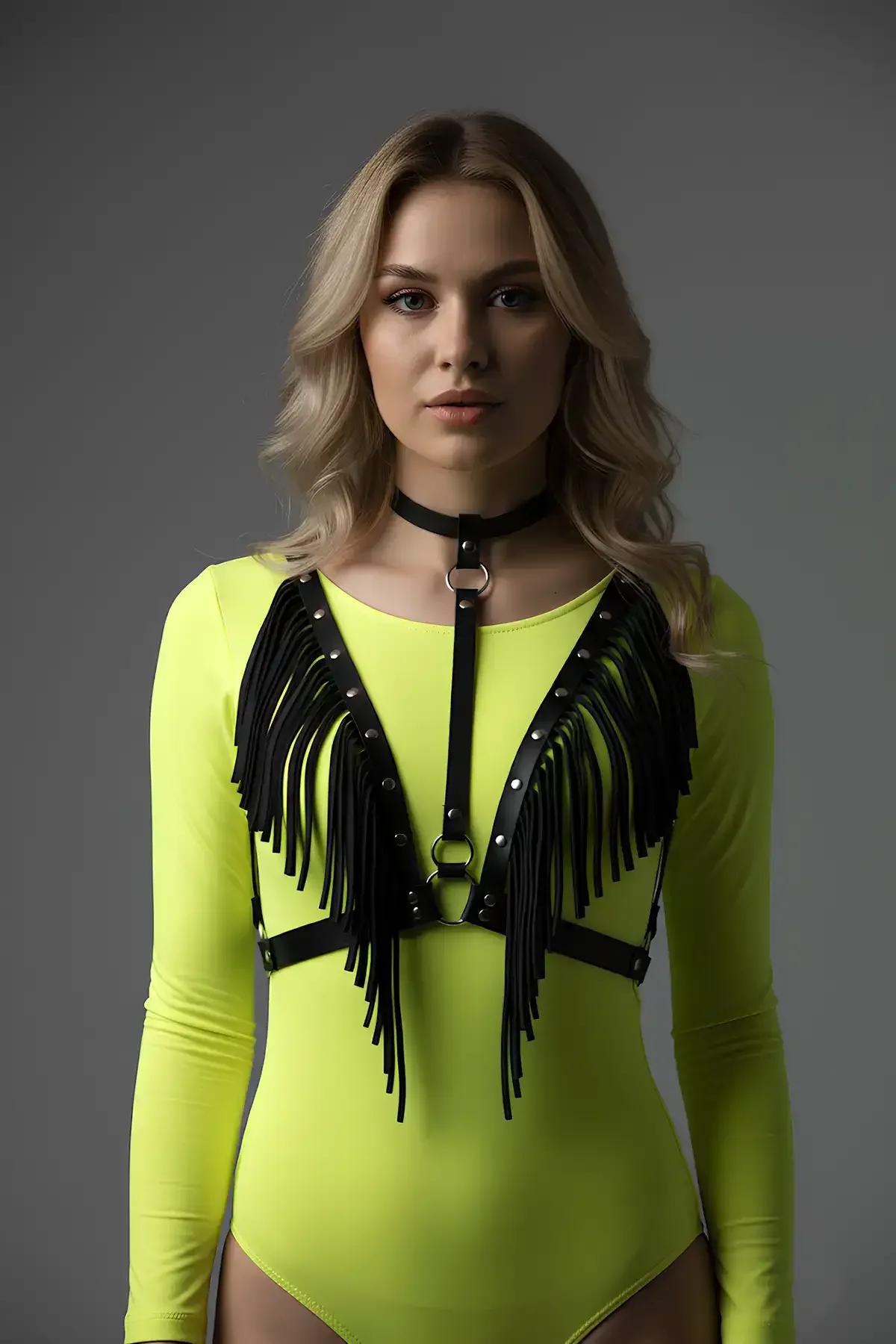 Fringe Leather Chest Harness - Adjustable Body Accessory
