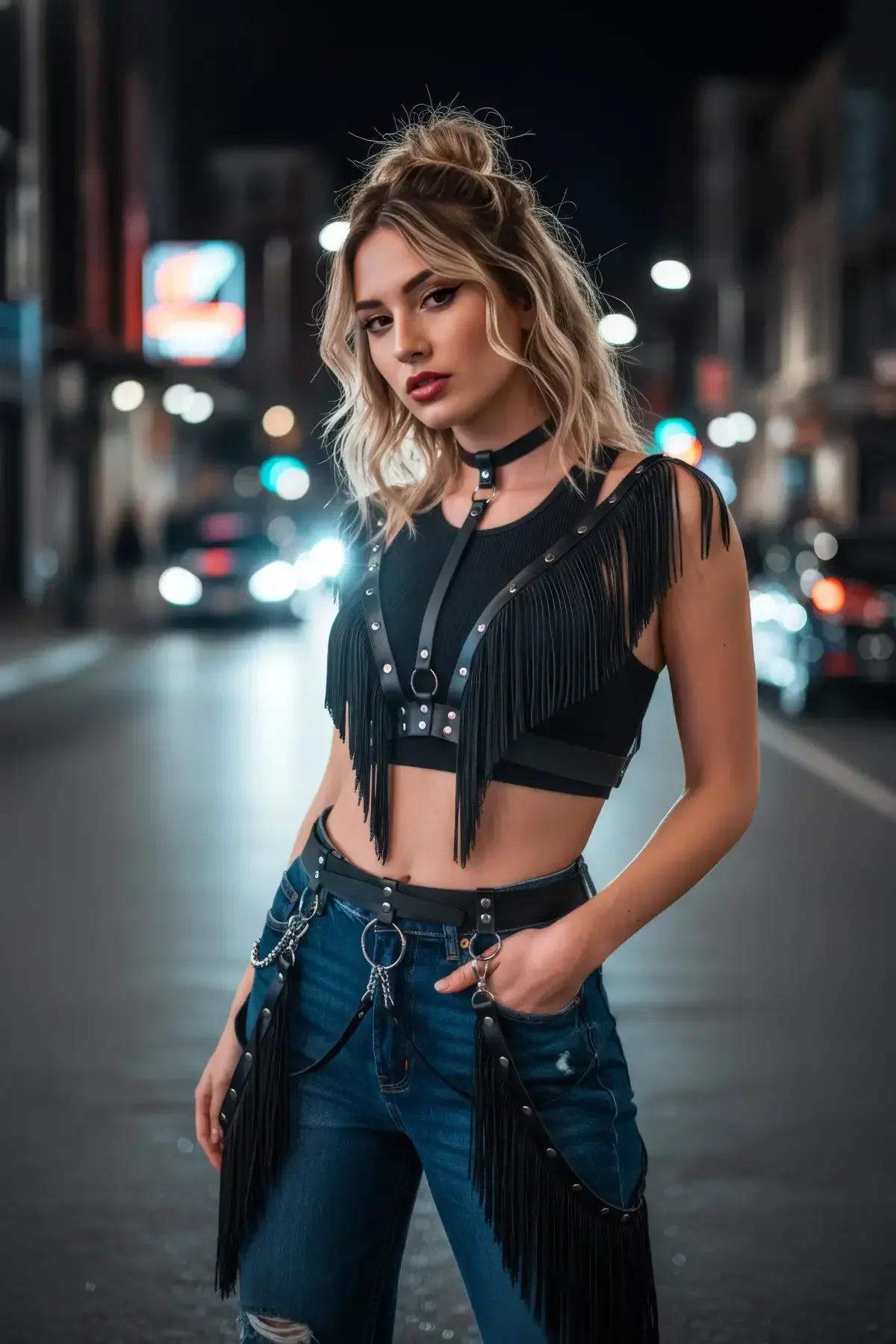 Fringe Body Harness Top & Chain Waist Belt Set