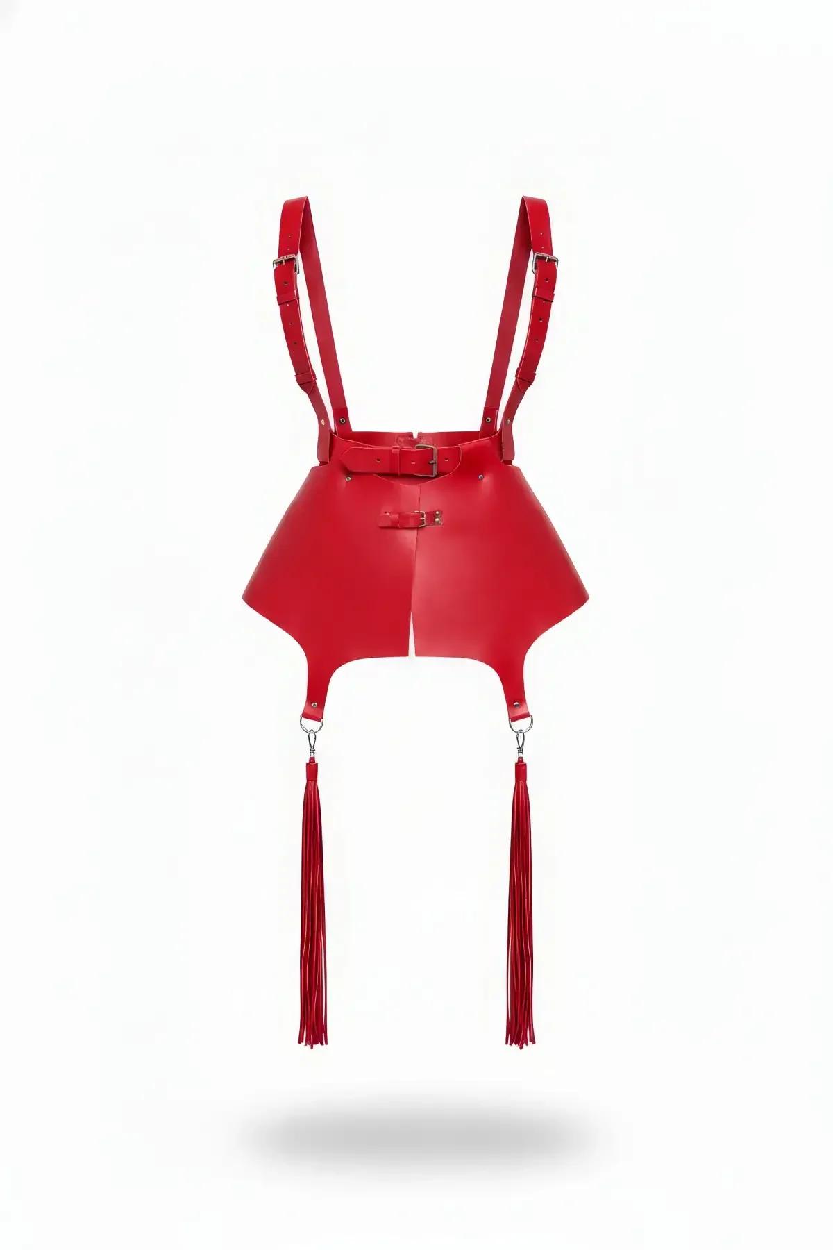 Red Waist Harness with Detachable Tassel Garters
