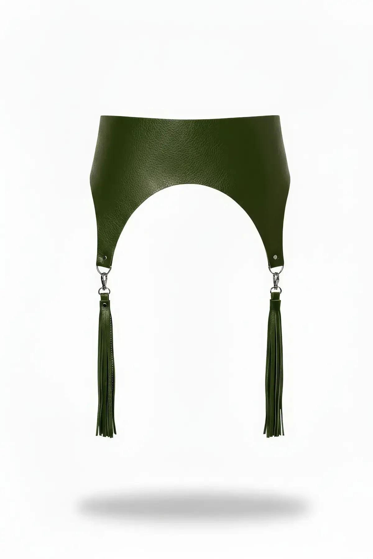 Wide Faux Leather Waist Harness with Detachable Tassels