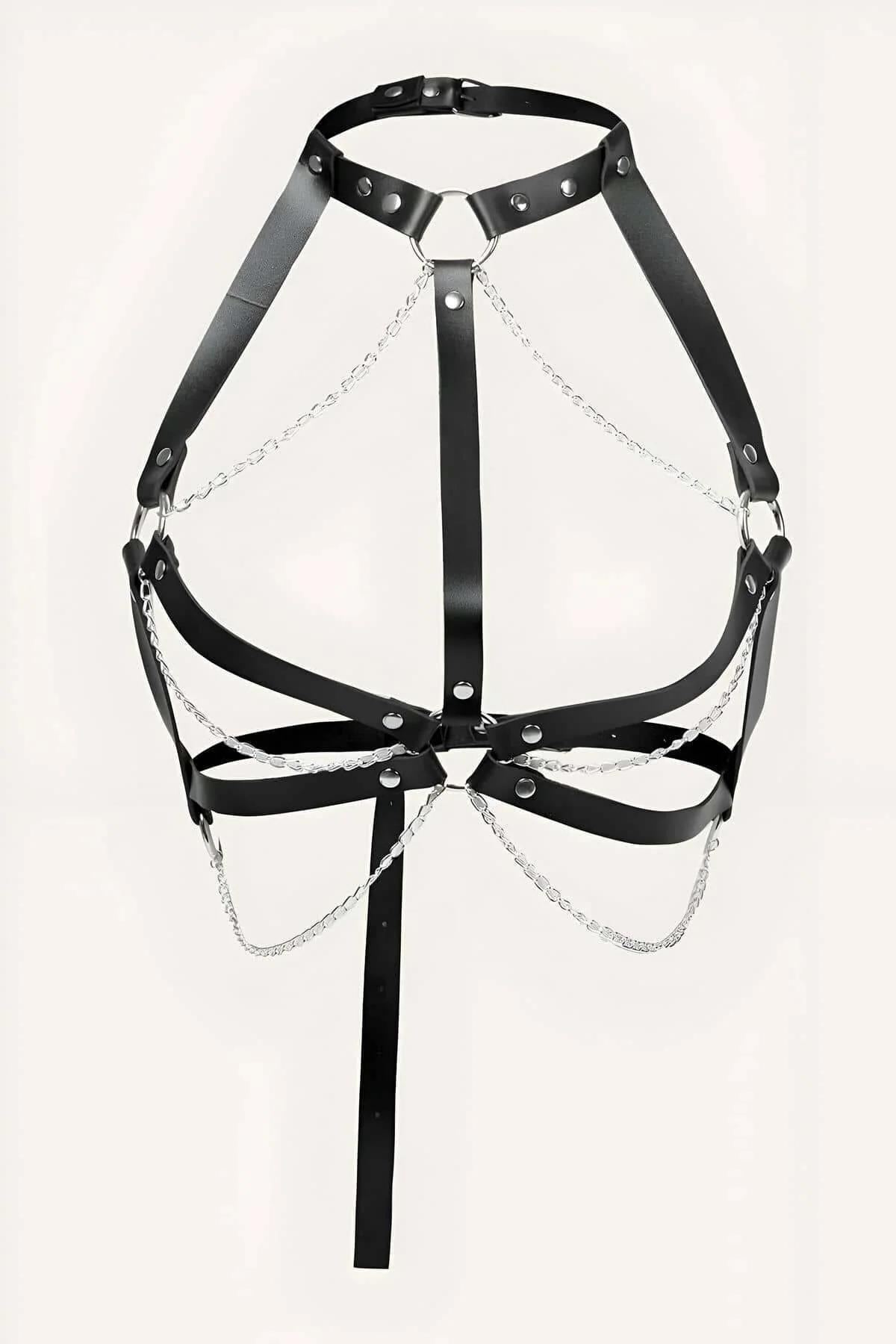 Leather Body Harness with Chains - Adjustable Chest Accessory