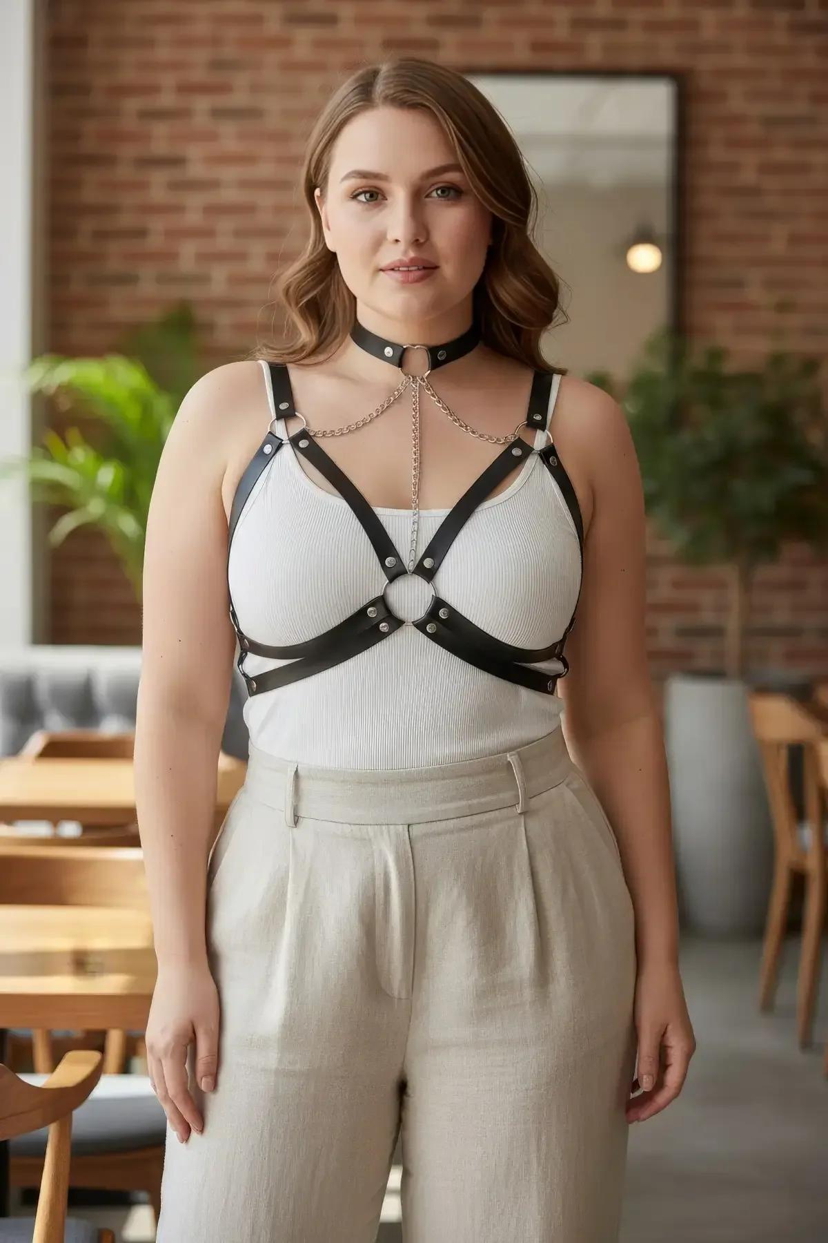 Caged Chest Harness with Choker and Detachable Body Chain