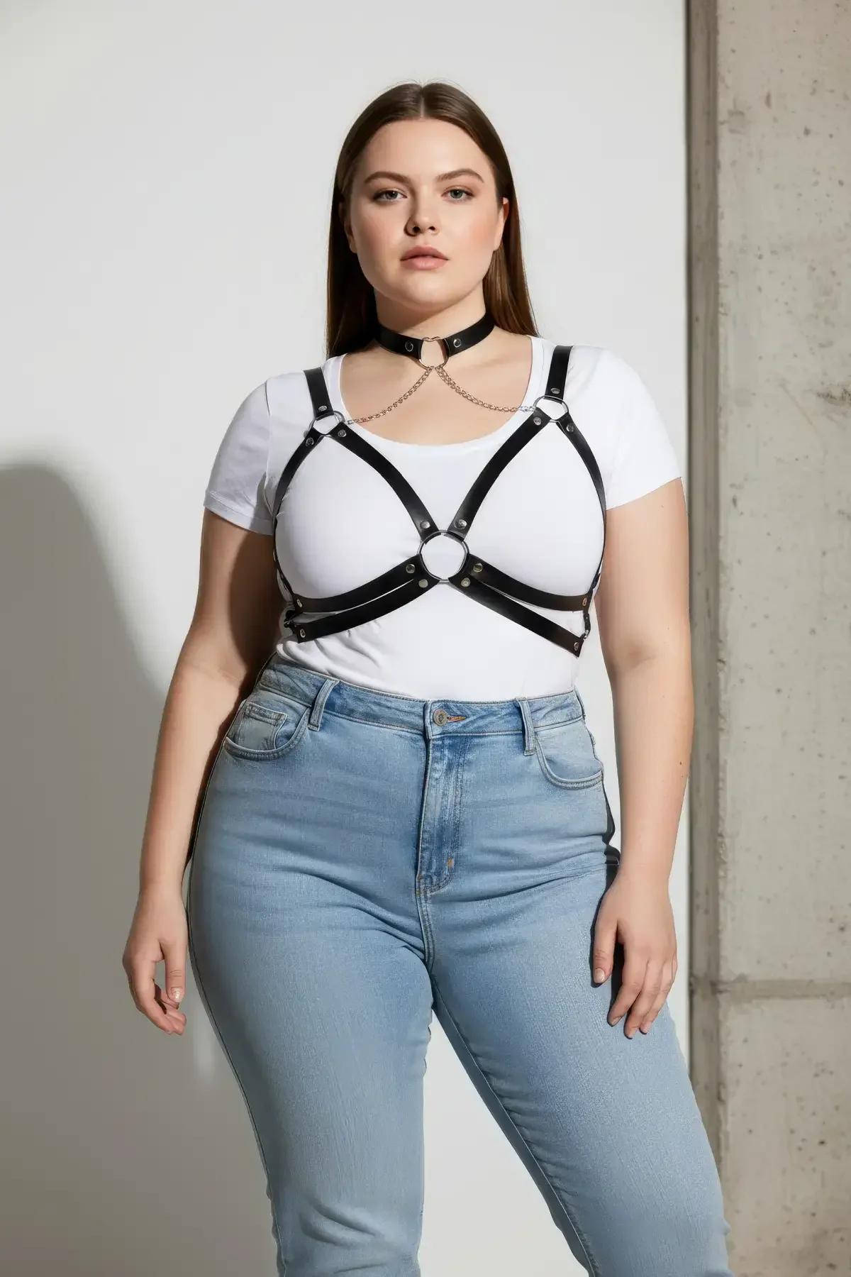 Caged Chest Harness with Choker and Detachable Body Chain