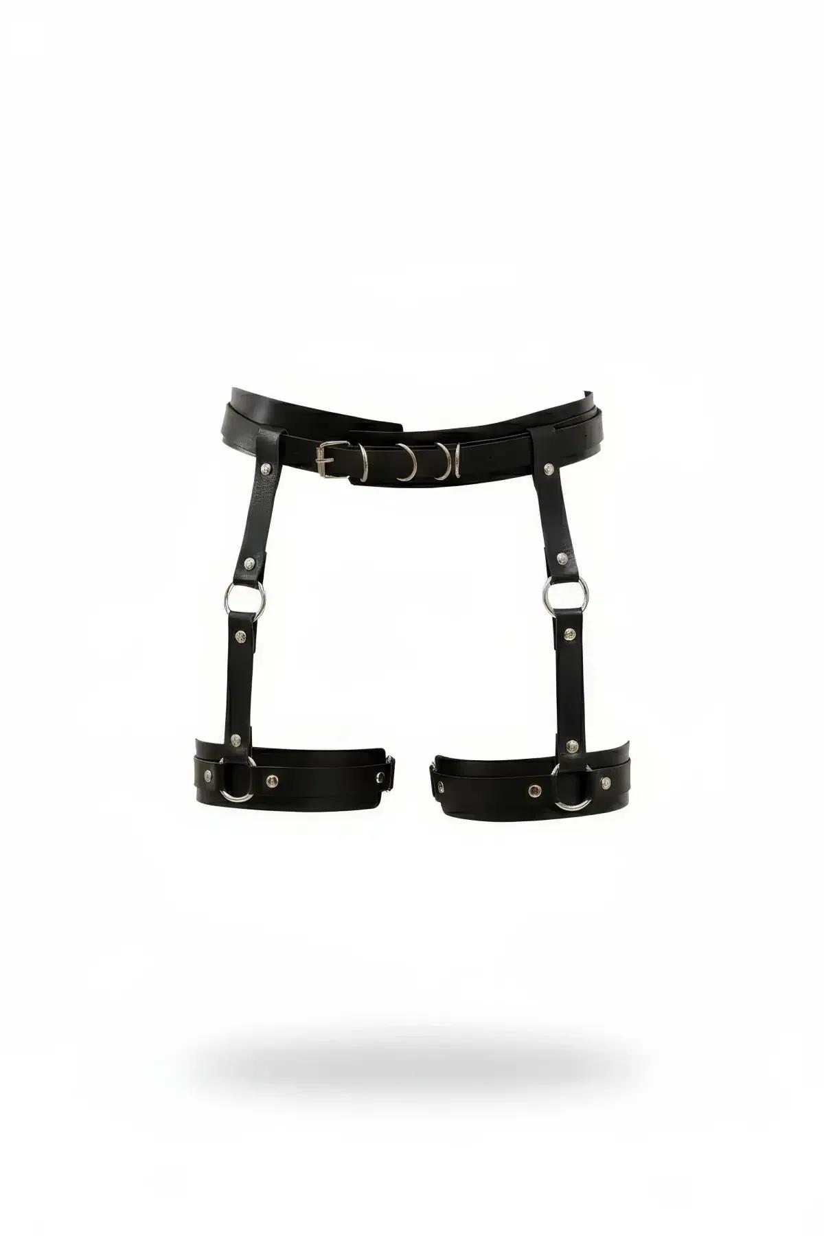 Adjustable Faux Leather Garter Harness with O-Ring Leg Bands