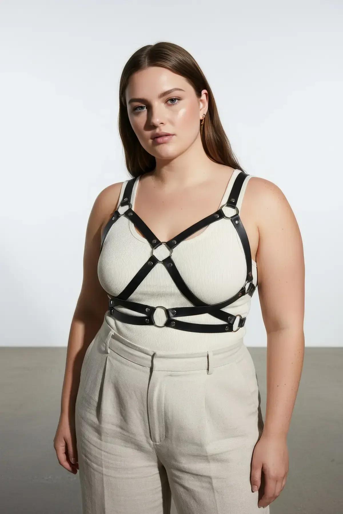 Criss-Cross Faux Leather Body Harness with O-Rings