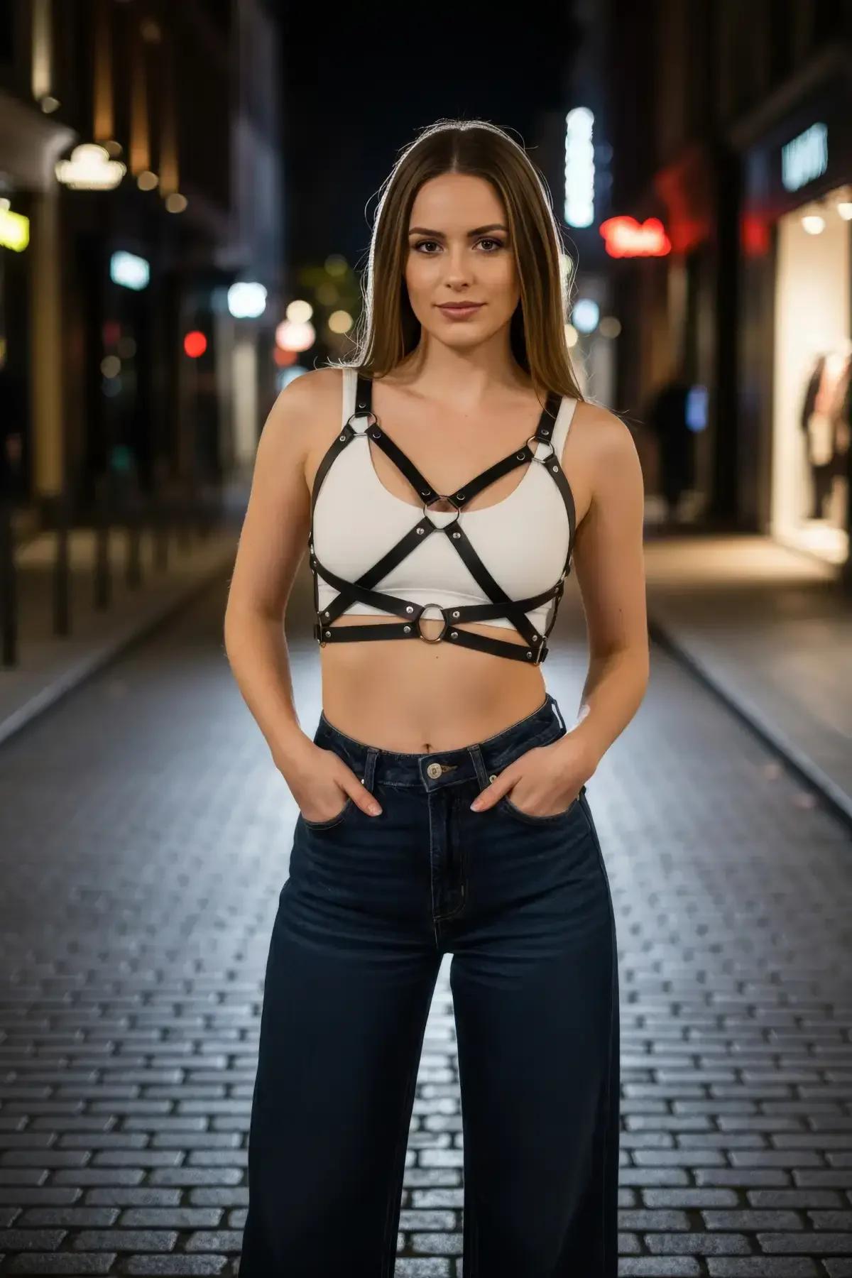 Caged Chest Harness with Front O-Ring Details