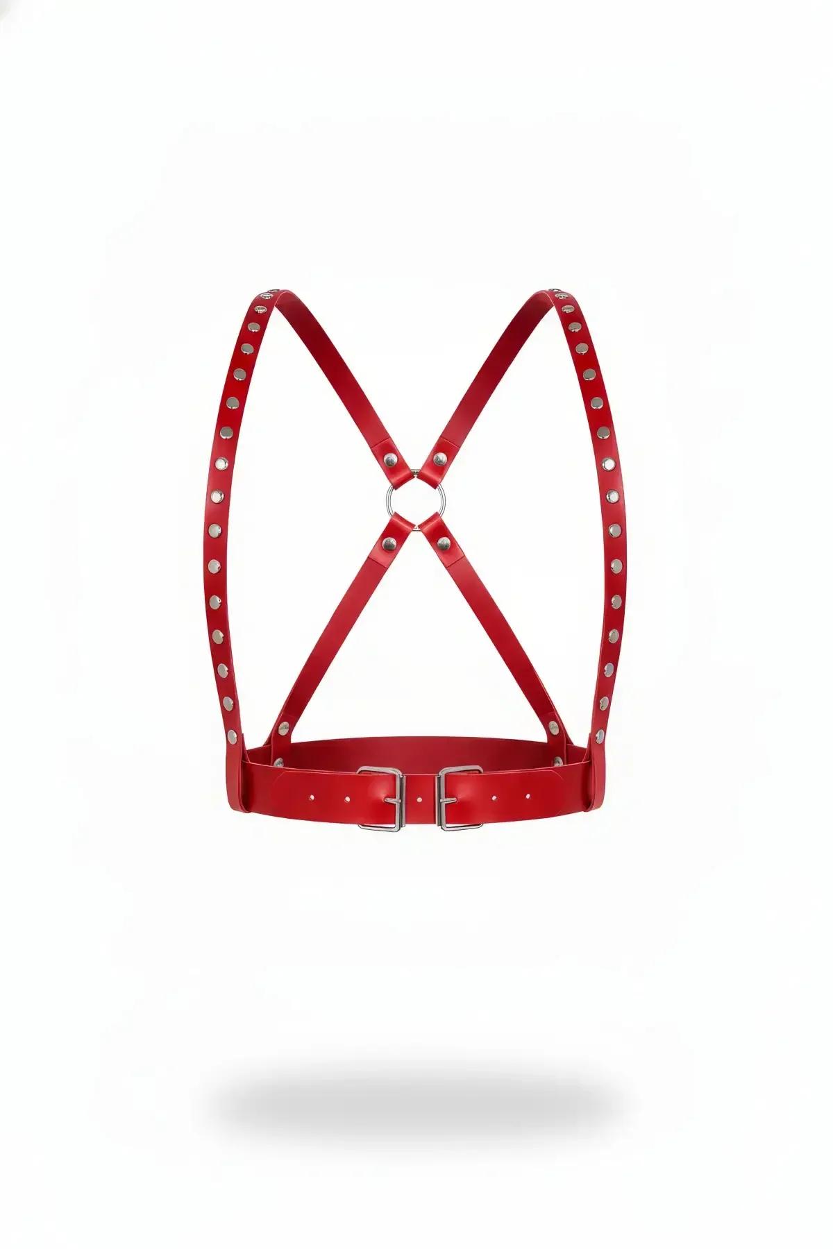 Studded Chest Harness with Double Buckles & O-Ring Back