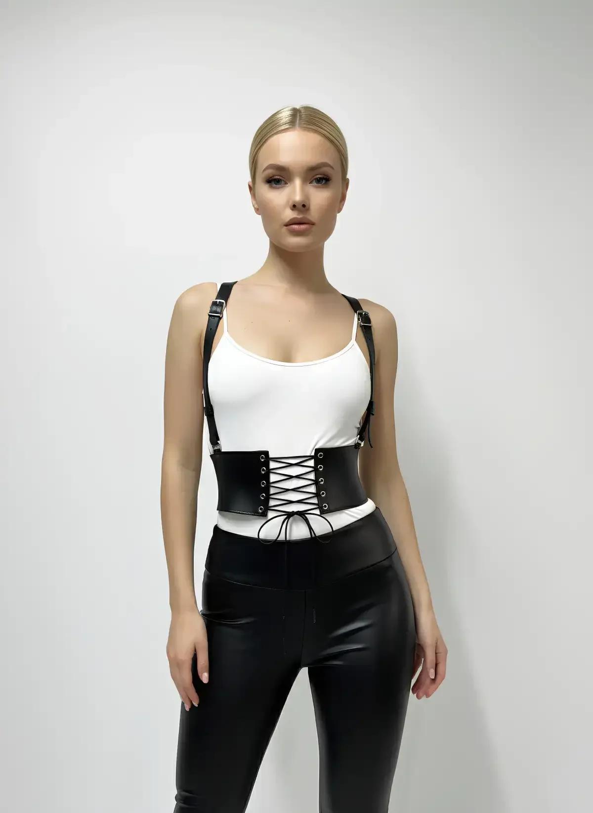 Faux Leather Corset Harness with Adjustable Shoulder Straps