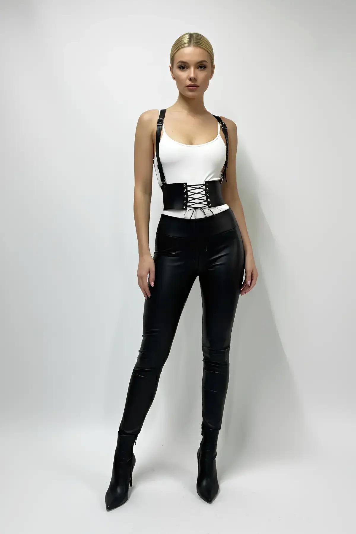 Faux Leather Corset Harness with Adjustable Shoulder Straps