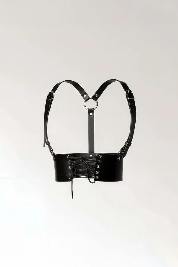 Faux Leather Corset Waist Harness with O-Ring Straps