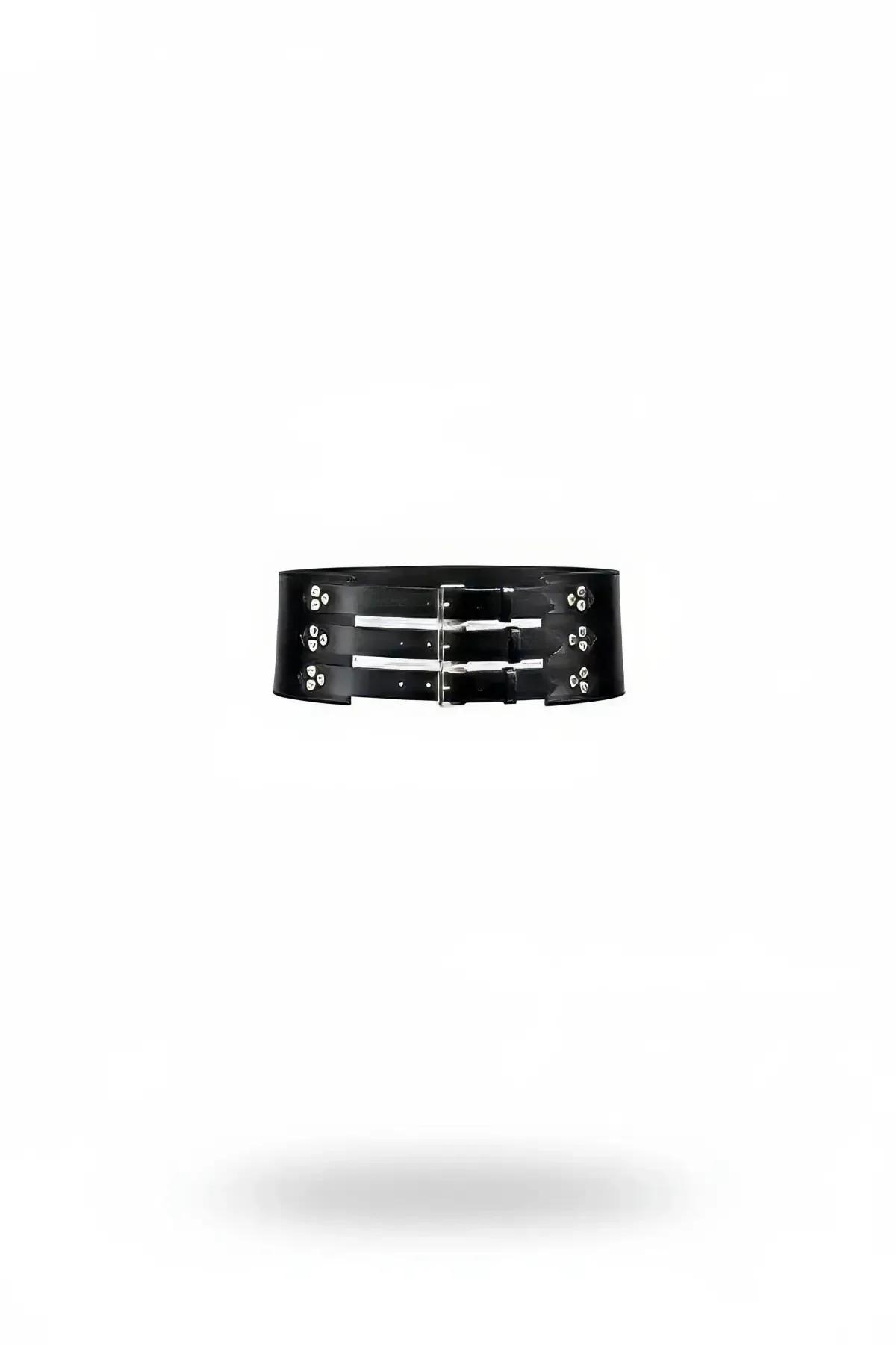 Triple Buckle Faux Leather Wide Waist Cincher Belt